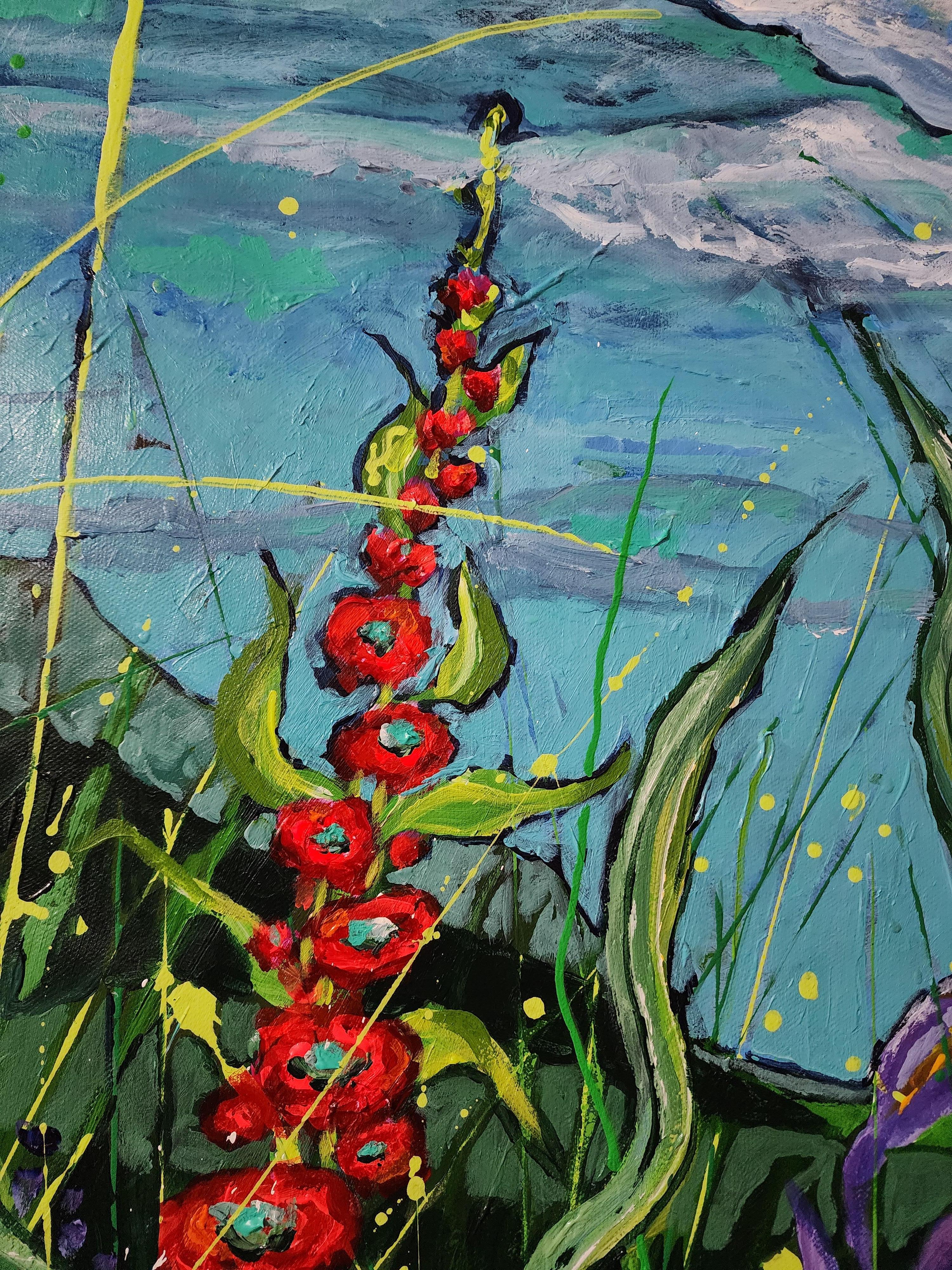Hope - Floral Landscape Storm Extra-Large Floral Showcase Invest Meadow Flower - Abstract Expressionist Painting by Karnish Art