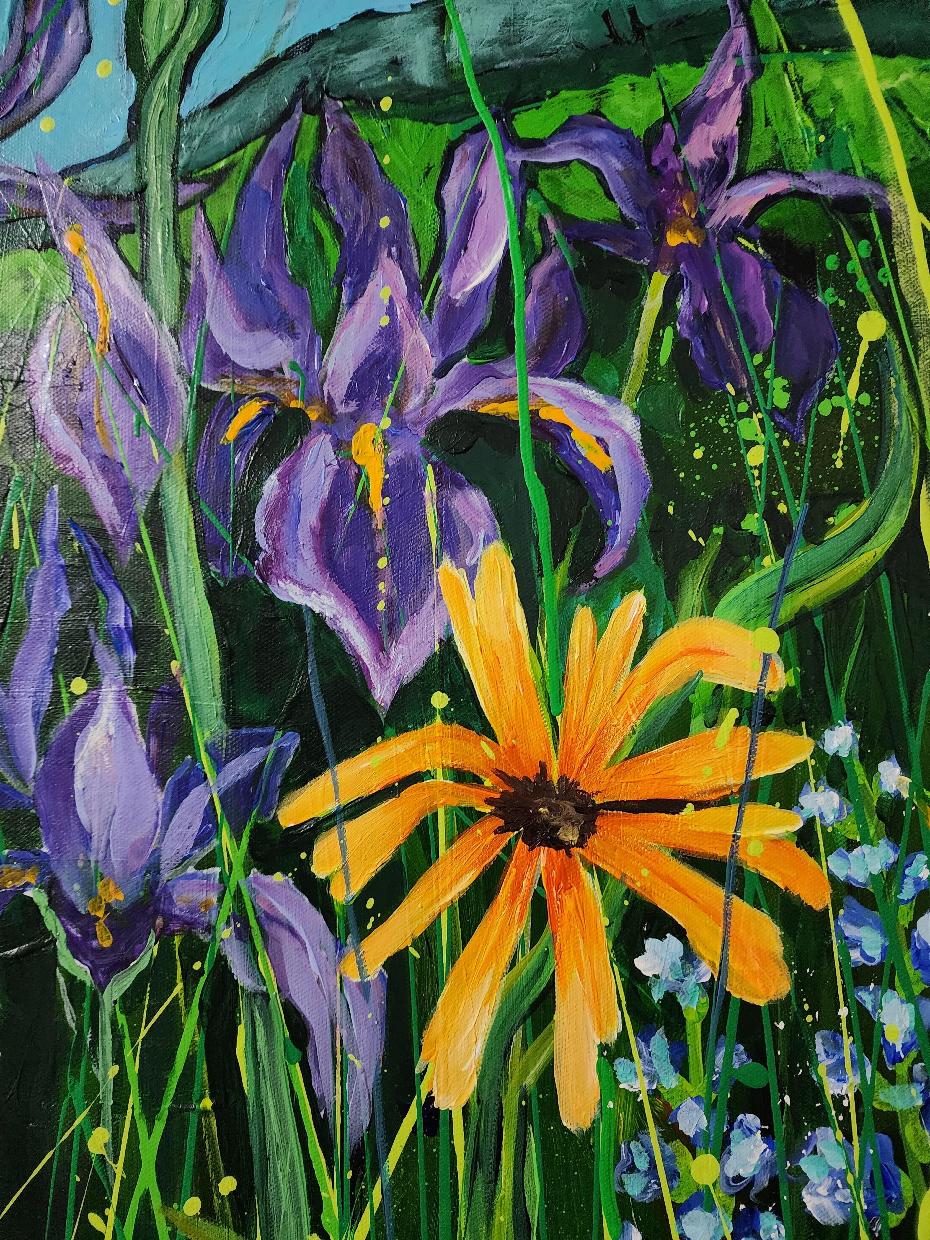 Hope - Floral Landscape Storm Extra-Large Floral Showcase Invest Meadow Flower - Gray Landscape Painting by Karnish Art