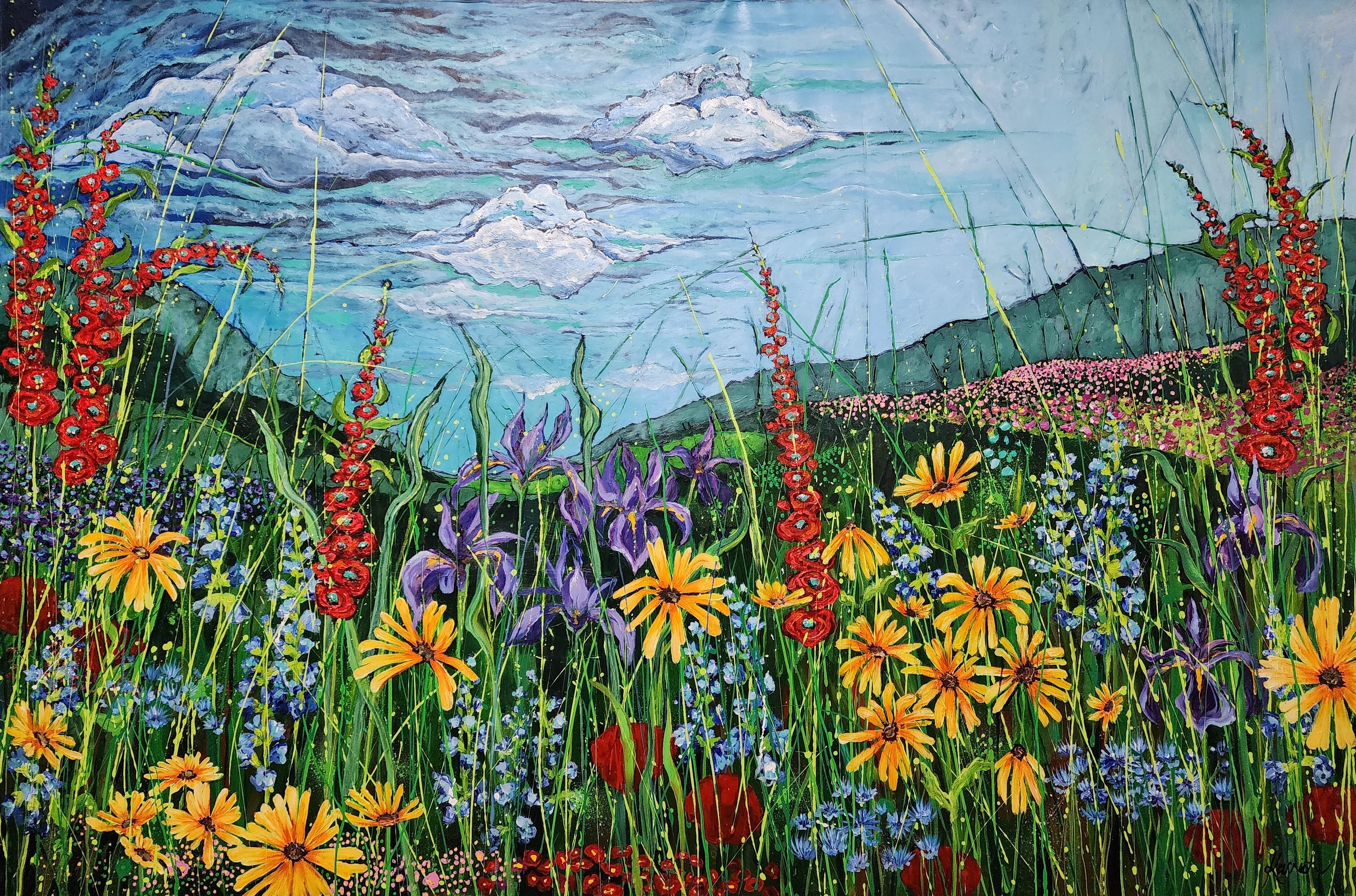 Karnish Art Landscape Painting - Hope - Floral Landscape Storm Extra-Large Floral Showcase Invest Meadow Flower