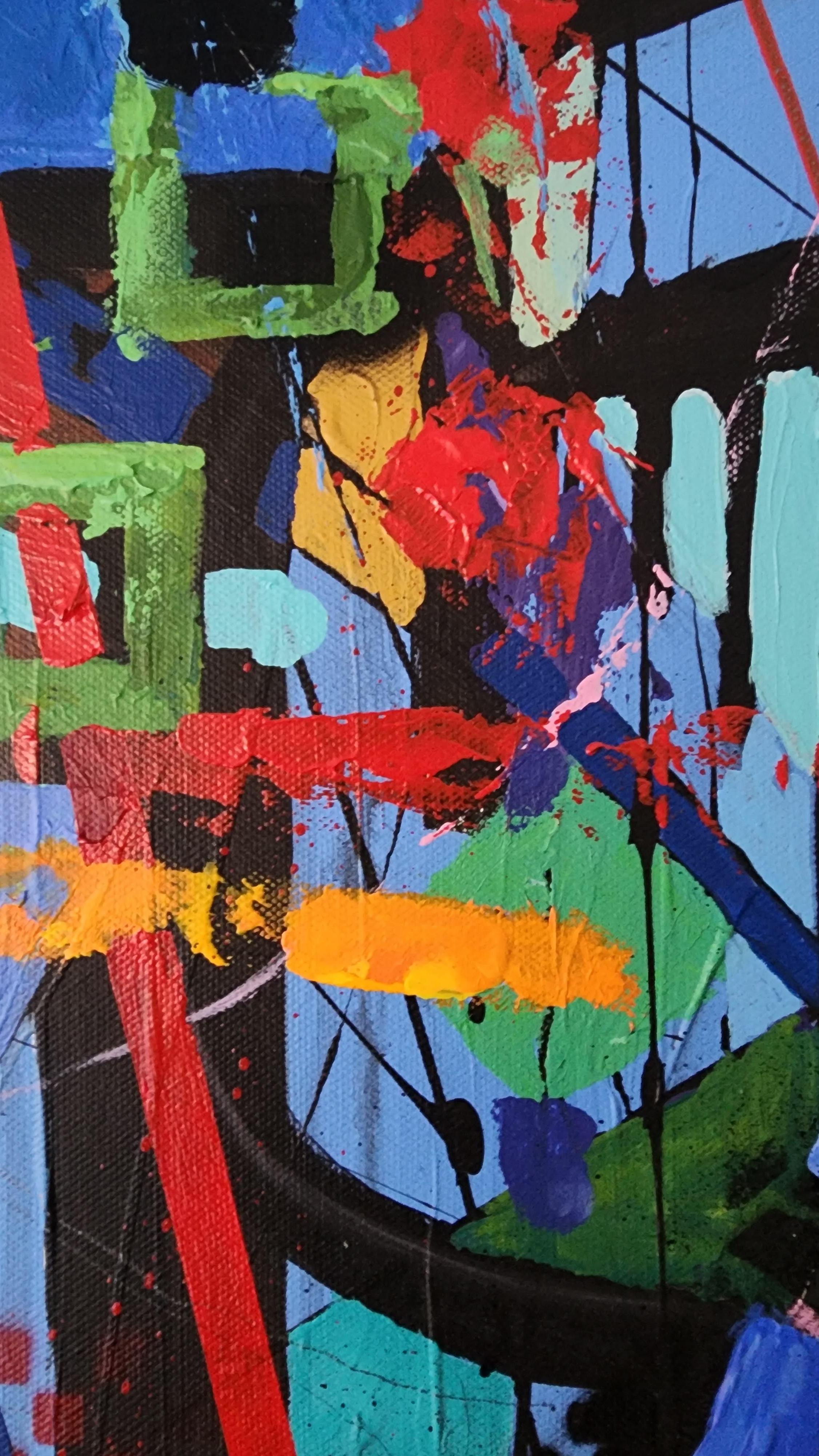 Humanity Joy - Buntes blaues Mittelteil aus abstraktem Invest-Gemälde mit auffälliger Freude im Angebot 7