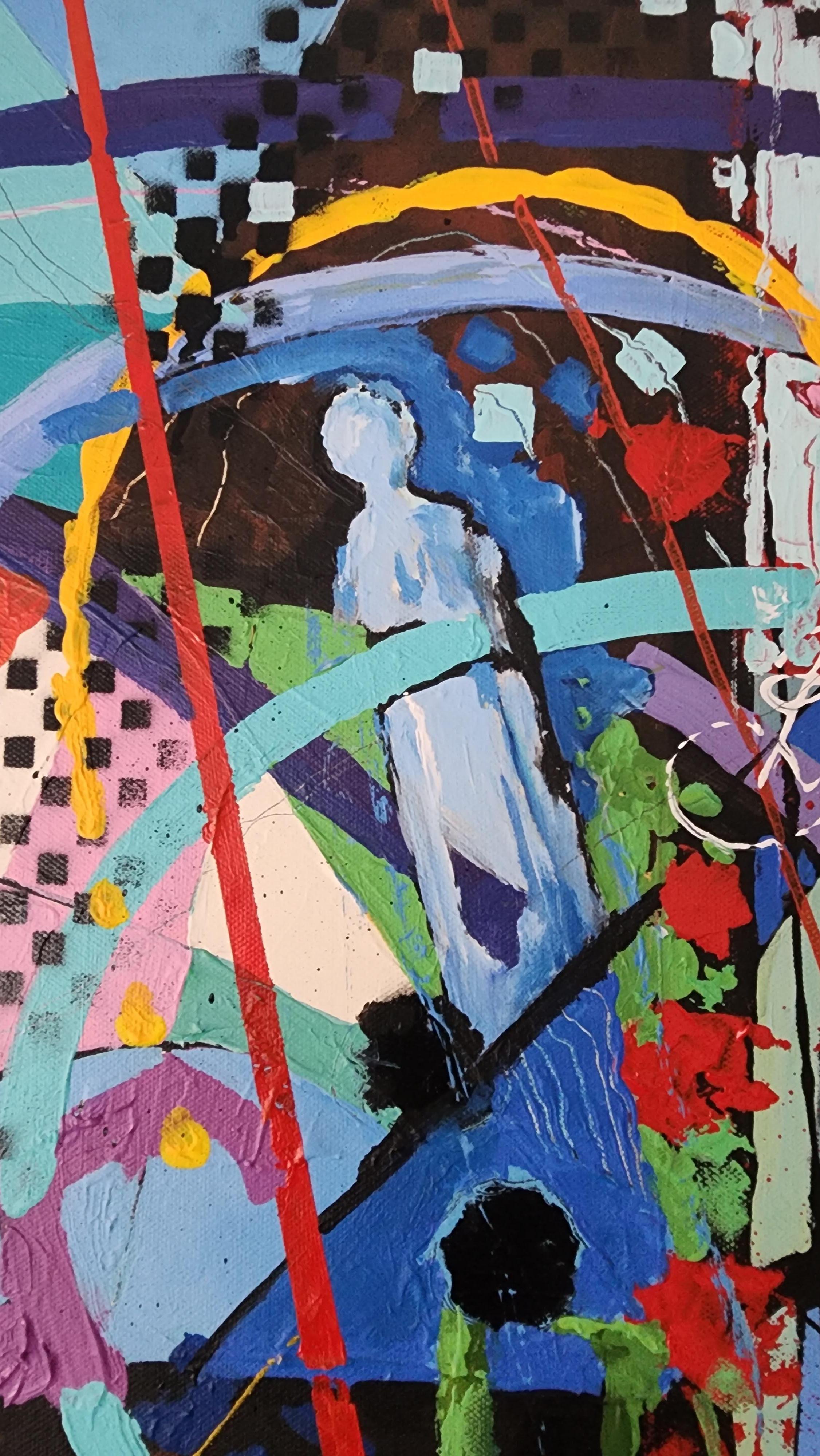 Humanity Joy - Buntes blaues Mittelteil aus abstraktem Invest-Gemälde mit auffälliger Freude im Angebot 5