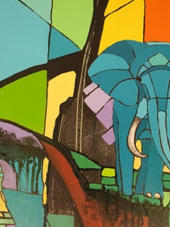 I AM Benevolence - Blue Free Elephant Africa Colorful Abstract Contemporary I AM