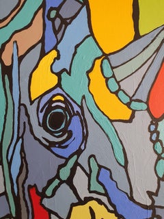 I AM Power - Modern Abstract Painting, Bold Colorful Rhino Painting, Cubism