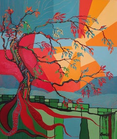 I AM the Storyteller Too - Contemporary Vibrant Colorful Nature Tree Joyful