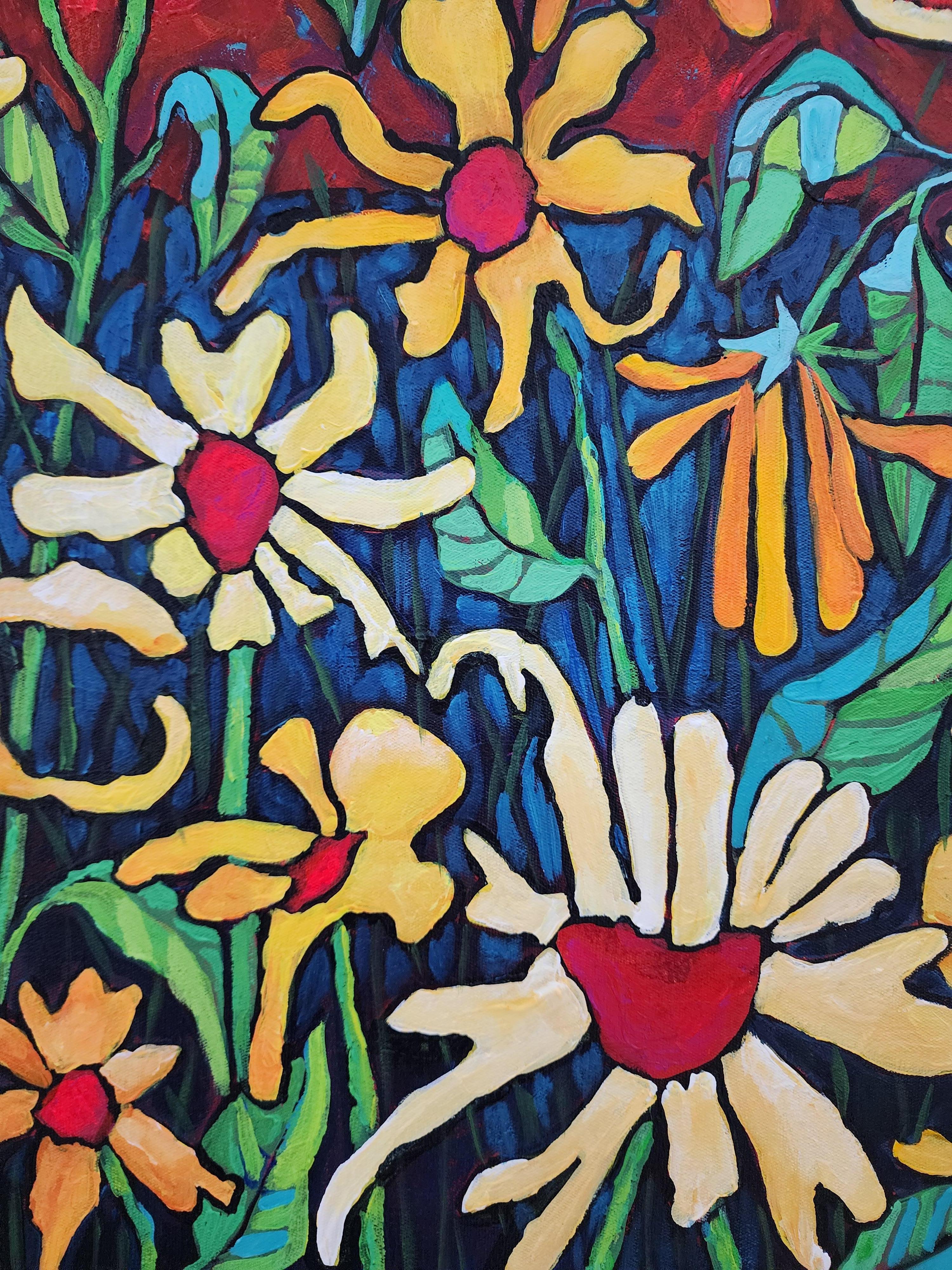 Te llevo en mi corazón - Floral, Atrevida, Pasión, Expresionista, Inversión, Alegría - Painting de Karnish Art