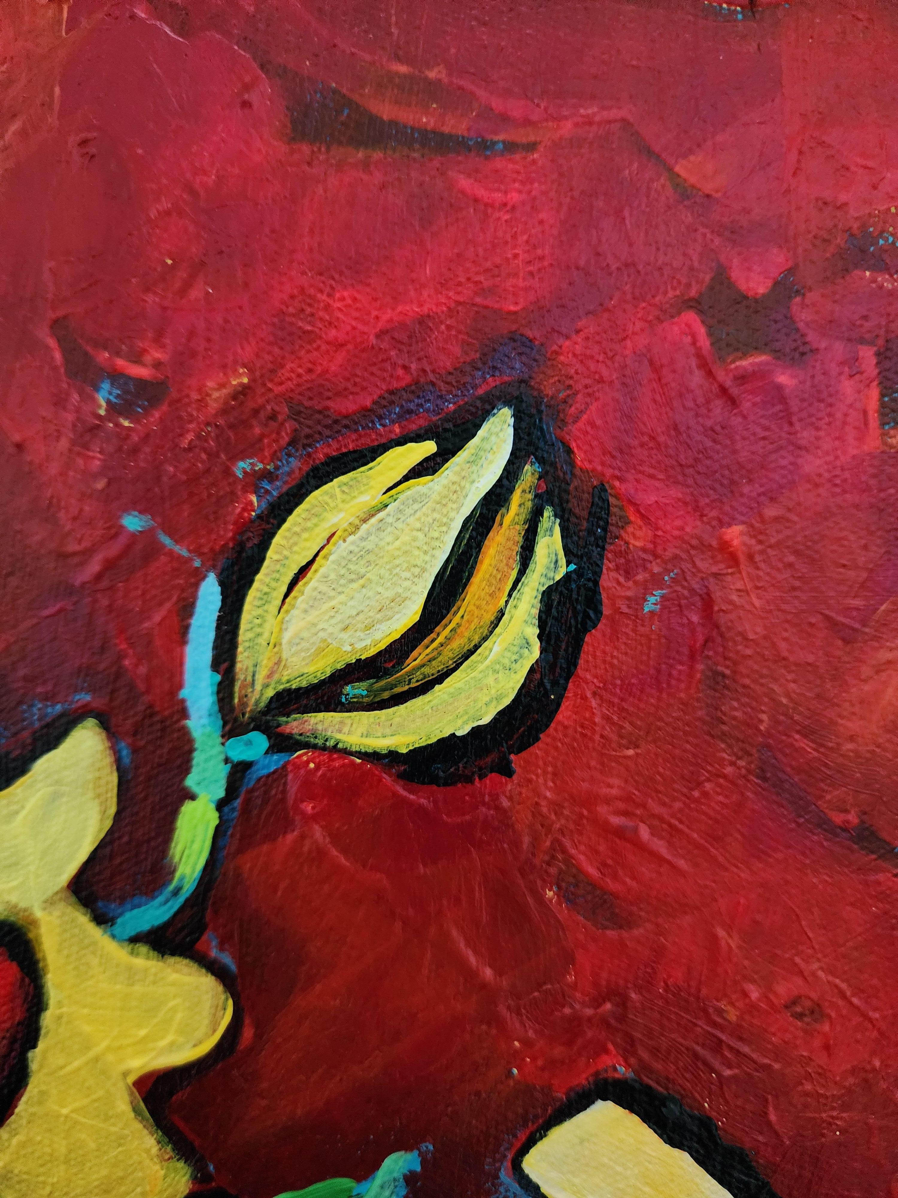 Te llevo en mi corazón - Floral, Atrevida, Pasión, Expresionista, Inversión, Alegría - Abstract Painting Negro de Karnish Art