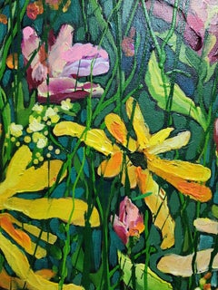 I met you in the Summer: Large Original Floral Landscape Painting, Unique