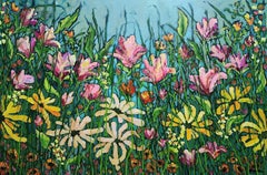 I met you in the Summer: Large Original Floral Landscape Painting, Unique