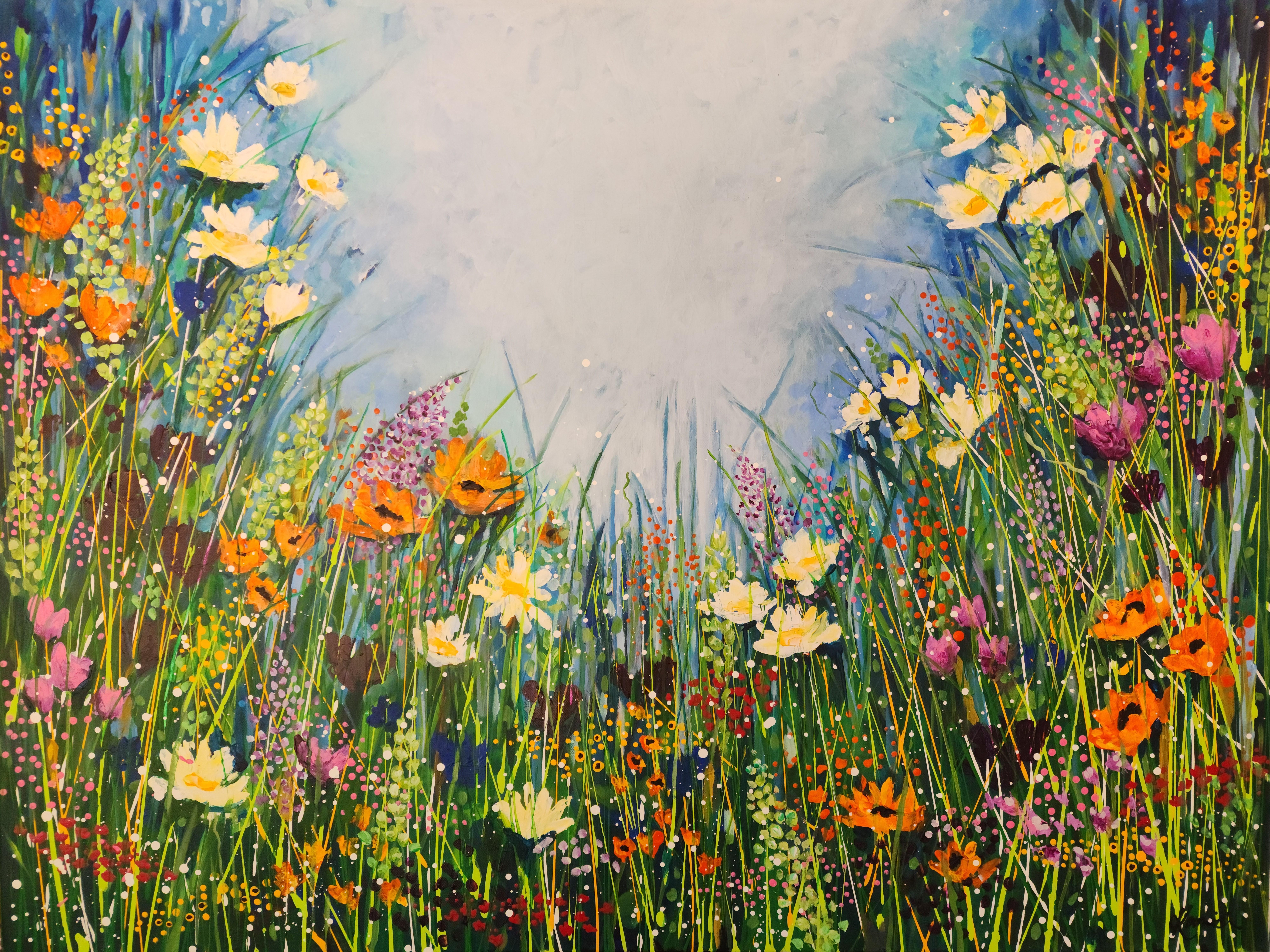 Karnish Art Abstract Painting - In flower fields of Dreams - Nature Meadow Stillness Beauty Contemporary Color
