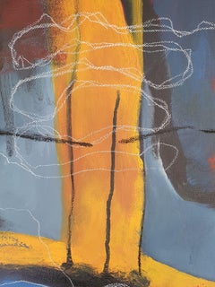 „Interconnected Dance“: Großformatiges abstraktes Gemälde in kräftigen Farben, 91 x 91 cm