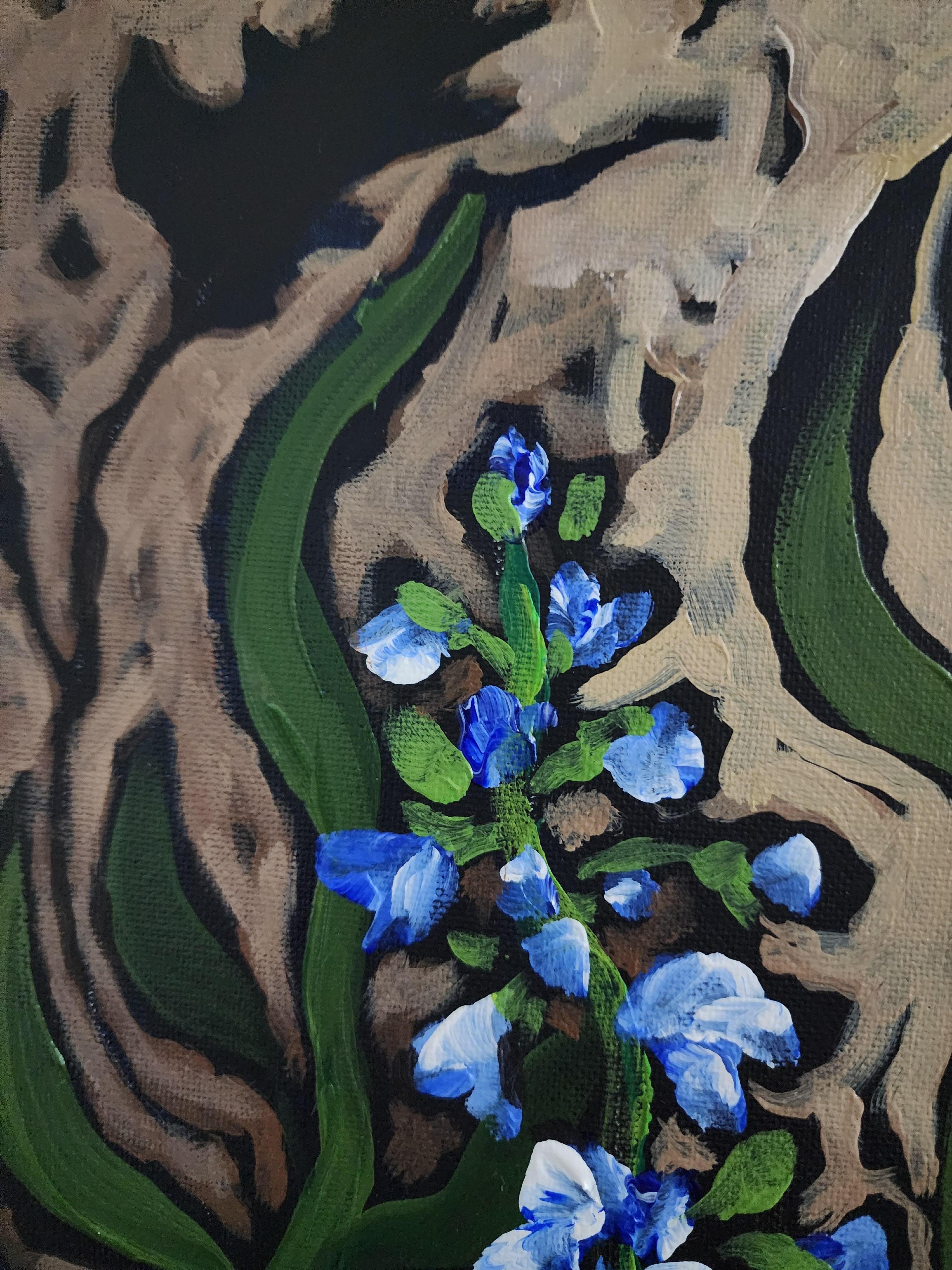 Iris Inspiration - Floral, Abstract, Contemporary, Nature, Soft tones, Original - Black Still-Life Painting by Karnish Art
