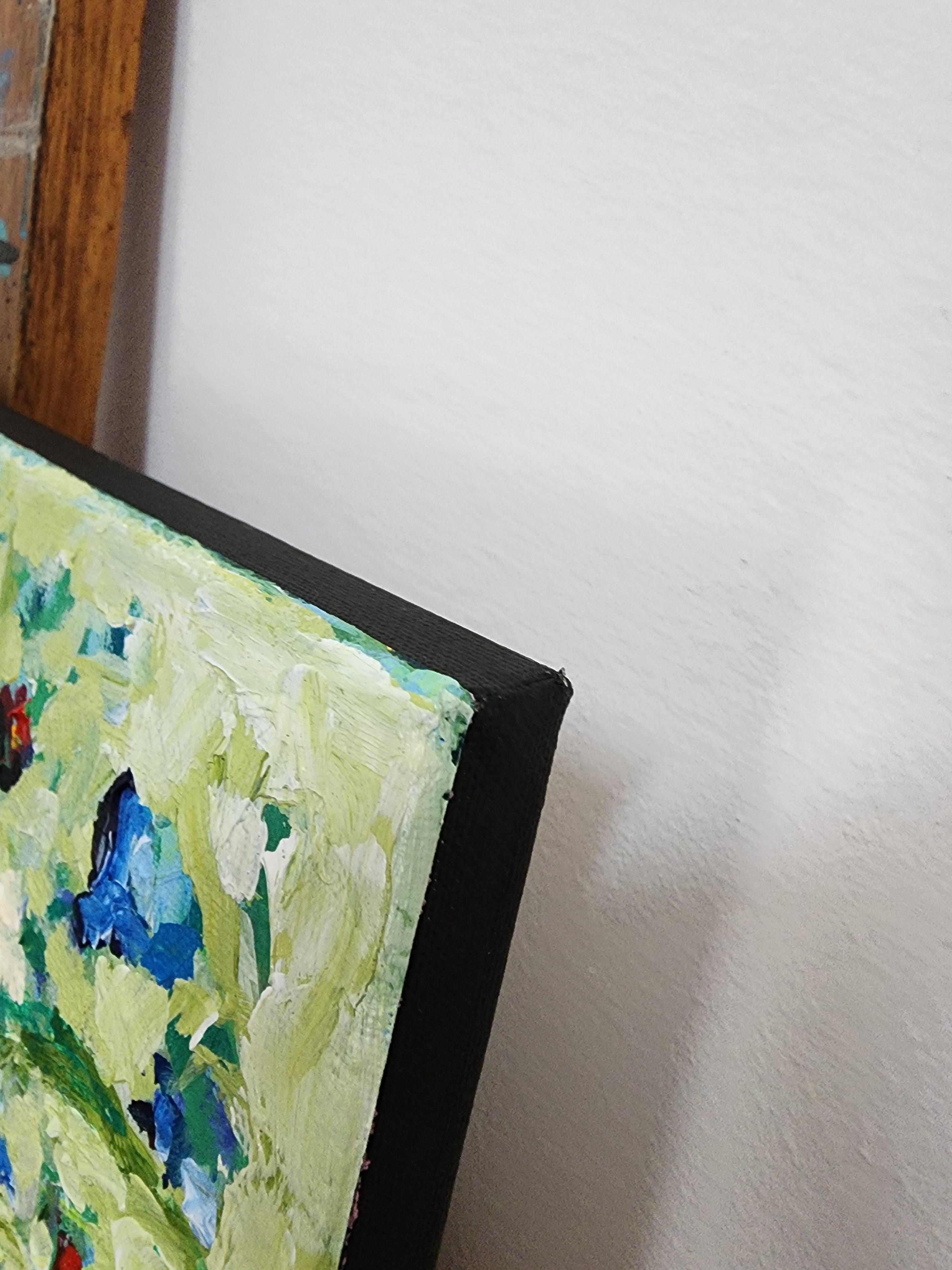 It's Beautiful - Floral Still-life Colorful Delight Flowers Bouquet Mother Earth (en anglais) - Bleu Still-Life Painting par Karnish Art