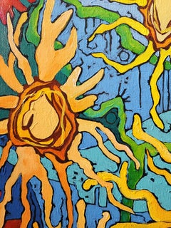 Jolly Jamboree Painting, Large Abstract Floral Landscape, Acrylic, New