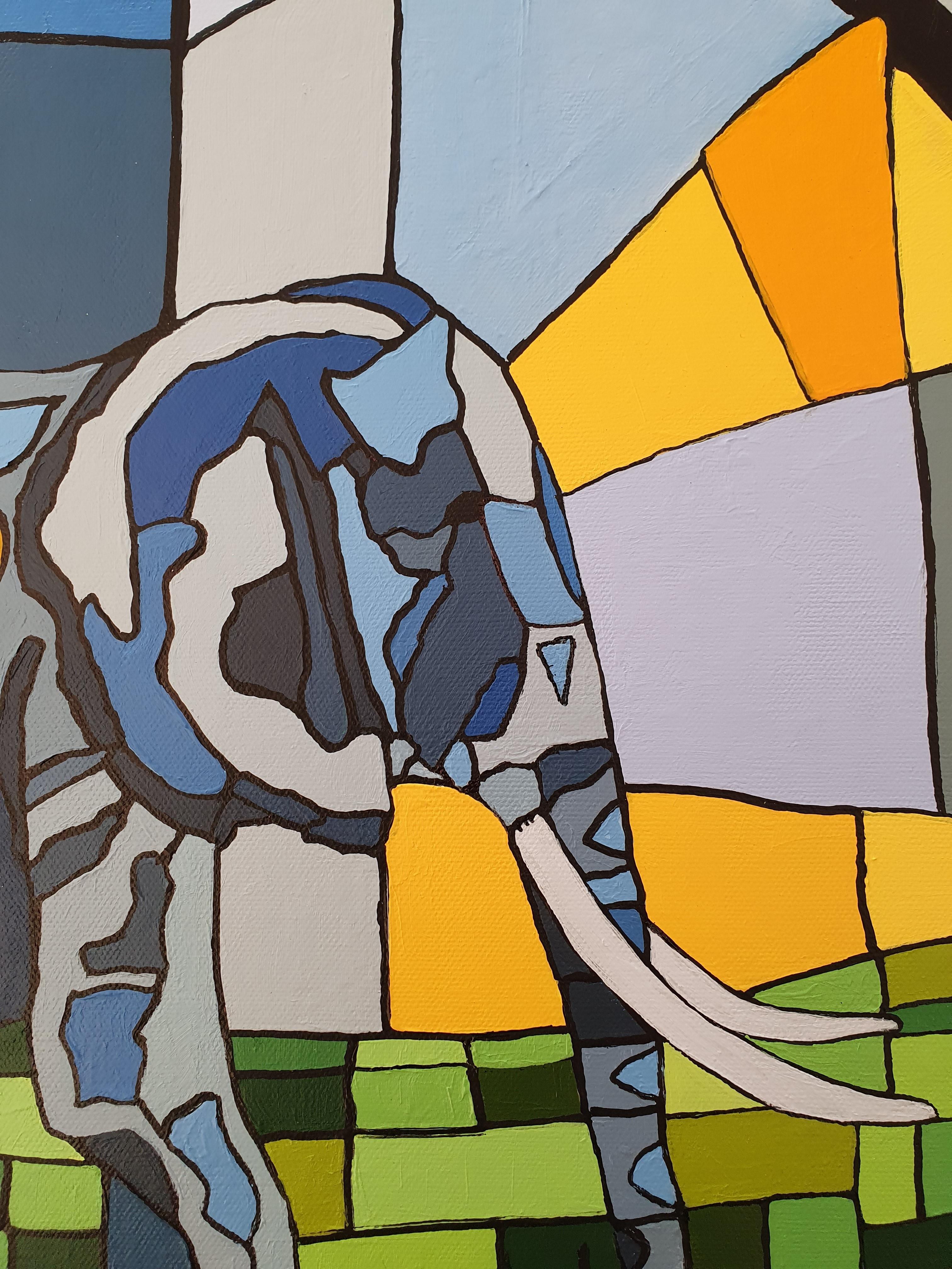 Liberty Malerei Modern Kubismus Elefant Bunt Invest Kunstwerk Original Bold – Painting von Karnish Art