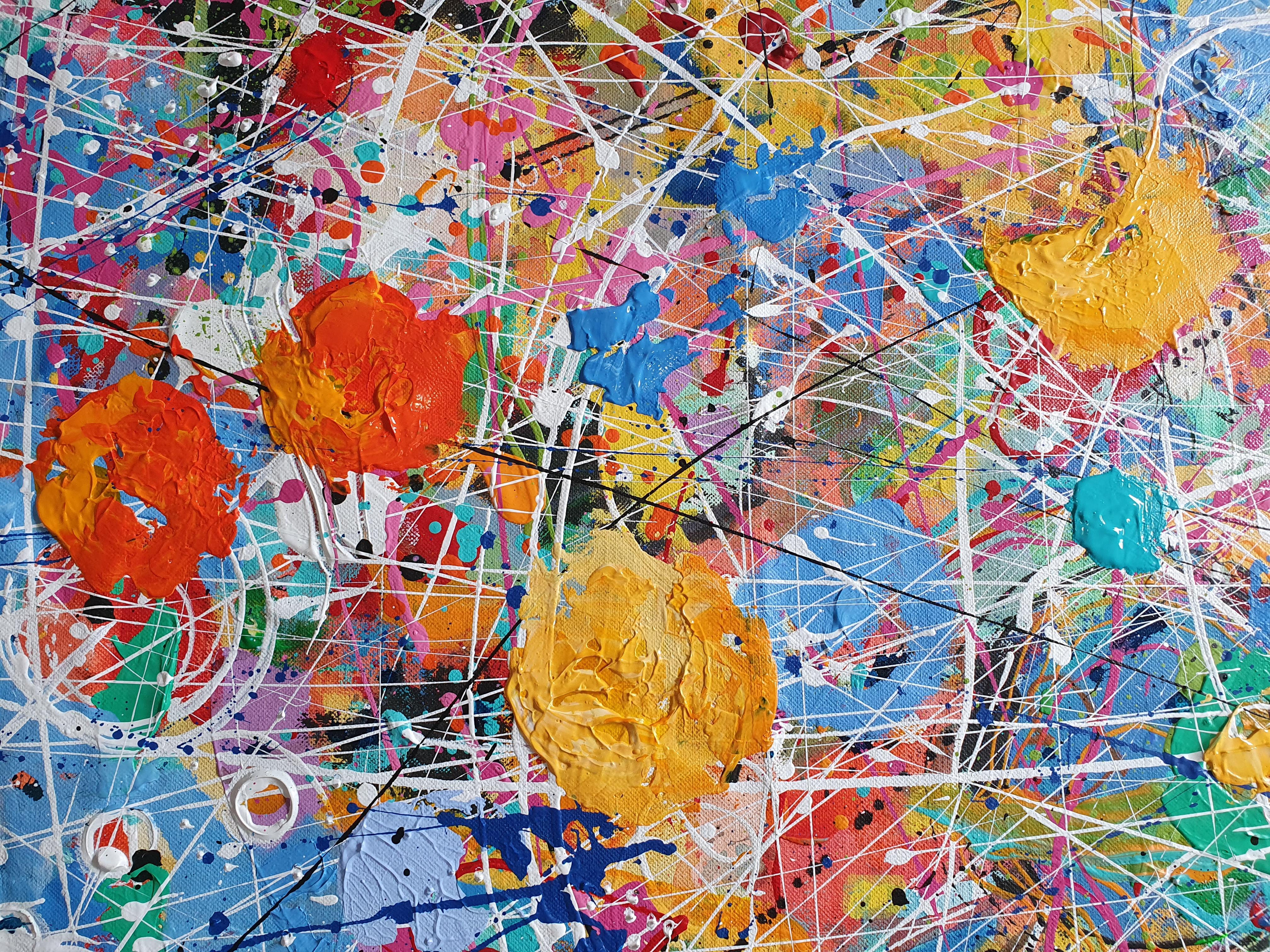 Mad World - Drammatica opera d'arte contemporanea astratta e colorata che investe in modo sorprendente - Painting di Karnish Art