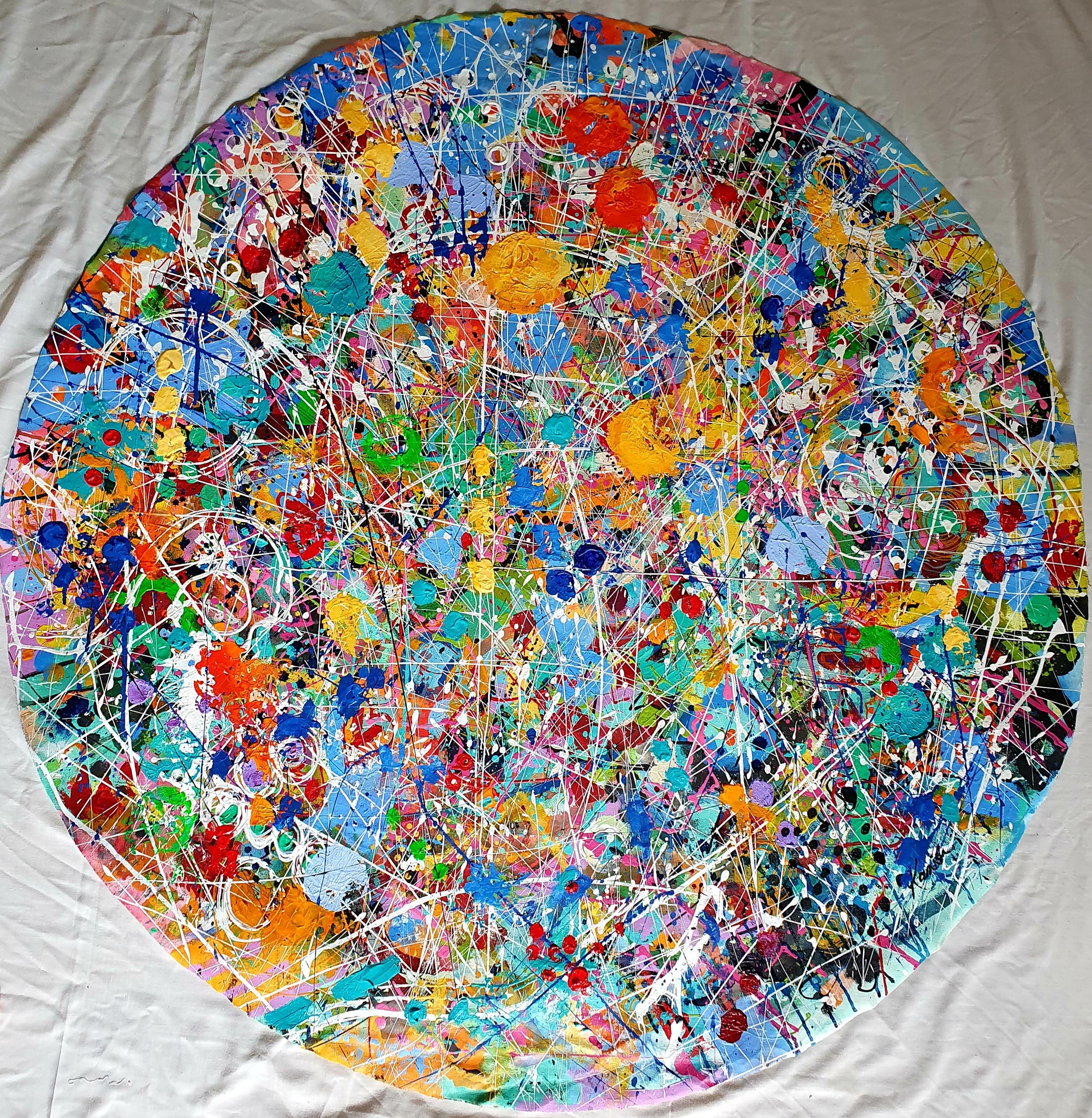 Mad World - Drammatica opera d'arte contemporanea astratta e colorata che investe in modo sorprendente - Abstract Painting Grigio di Karnish Art