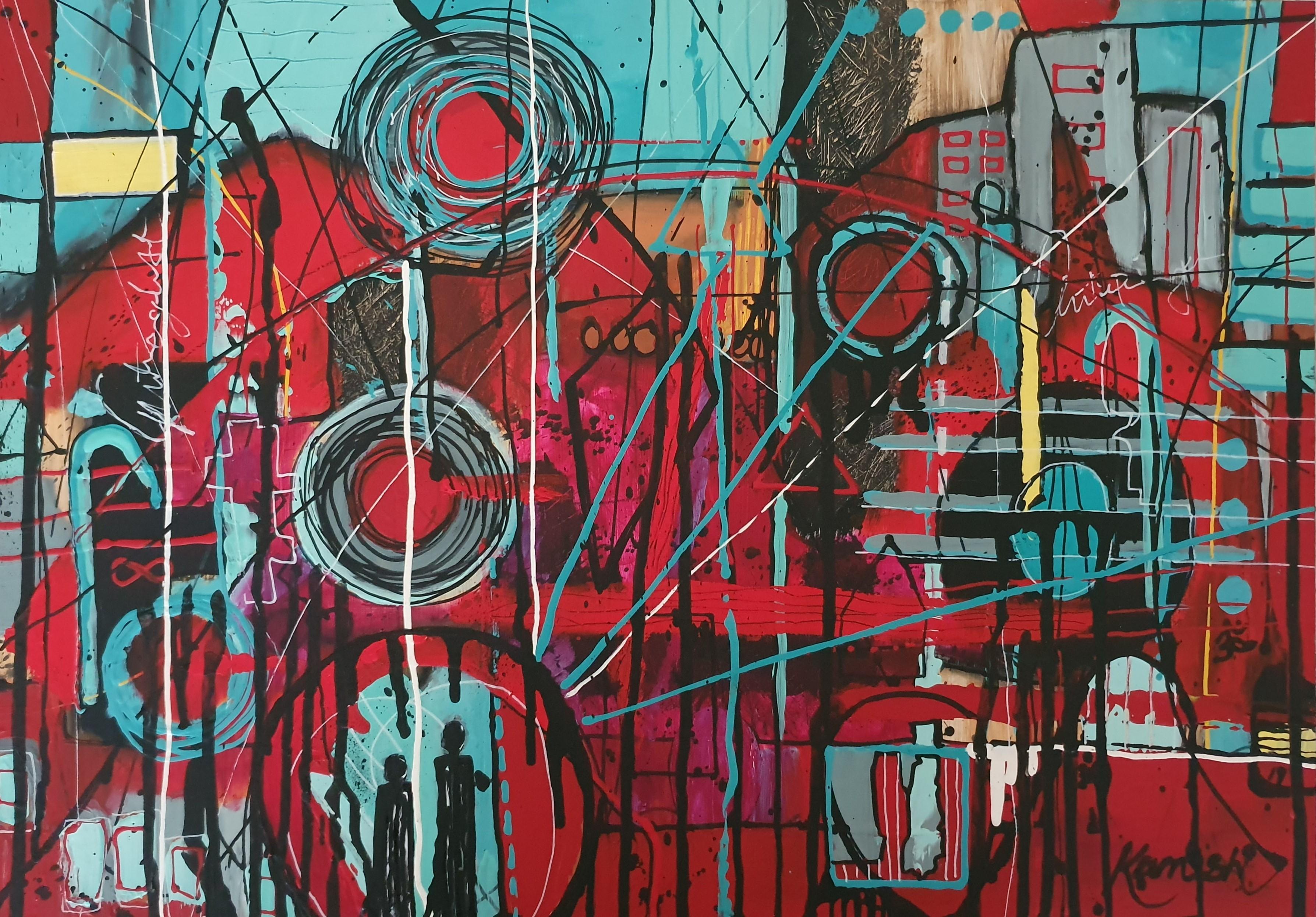 Figurative Painting di Karnish Art - Metropolitan - Opera d'arte astratta monotona moderna d'investimento in grassetto