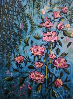 Moody Blues in fiore: Quadro astratto, floreale, di grandi dimensioni, 101x76 cm