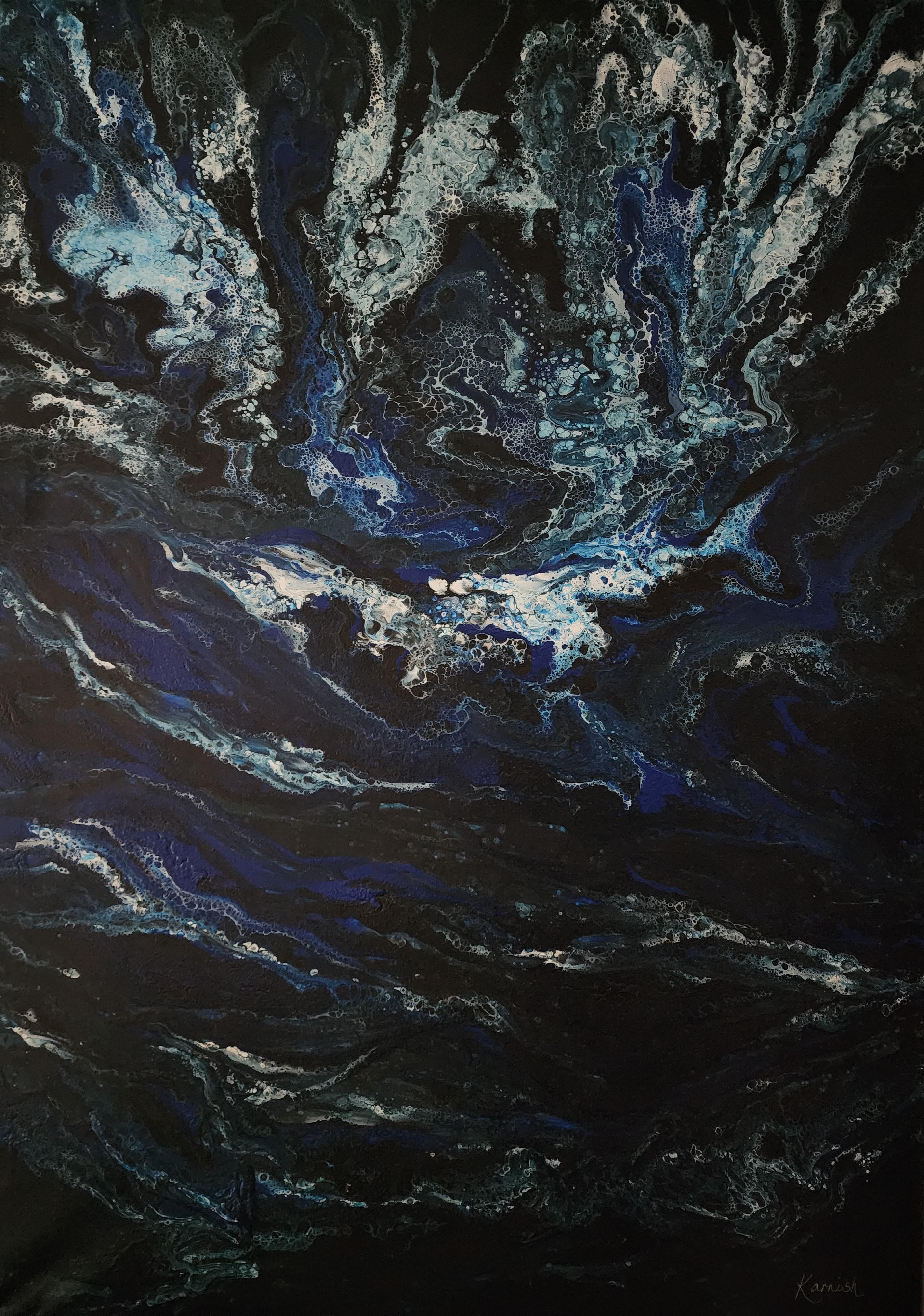 Landscape Painting di Karnish Art - Nettuno - Oceano tempestoso Astratto Mare Blu Nature Rinvigorente Pittura Arte Energia