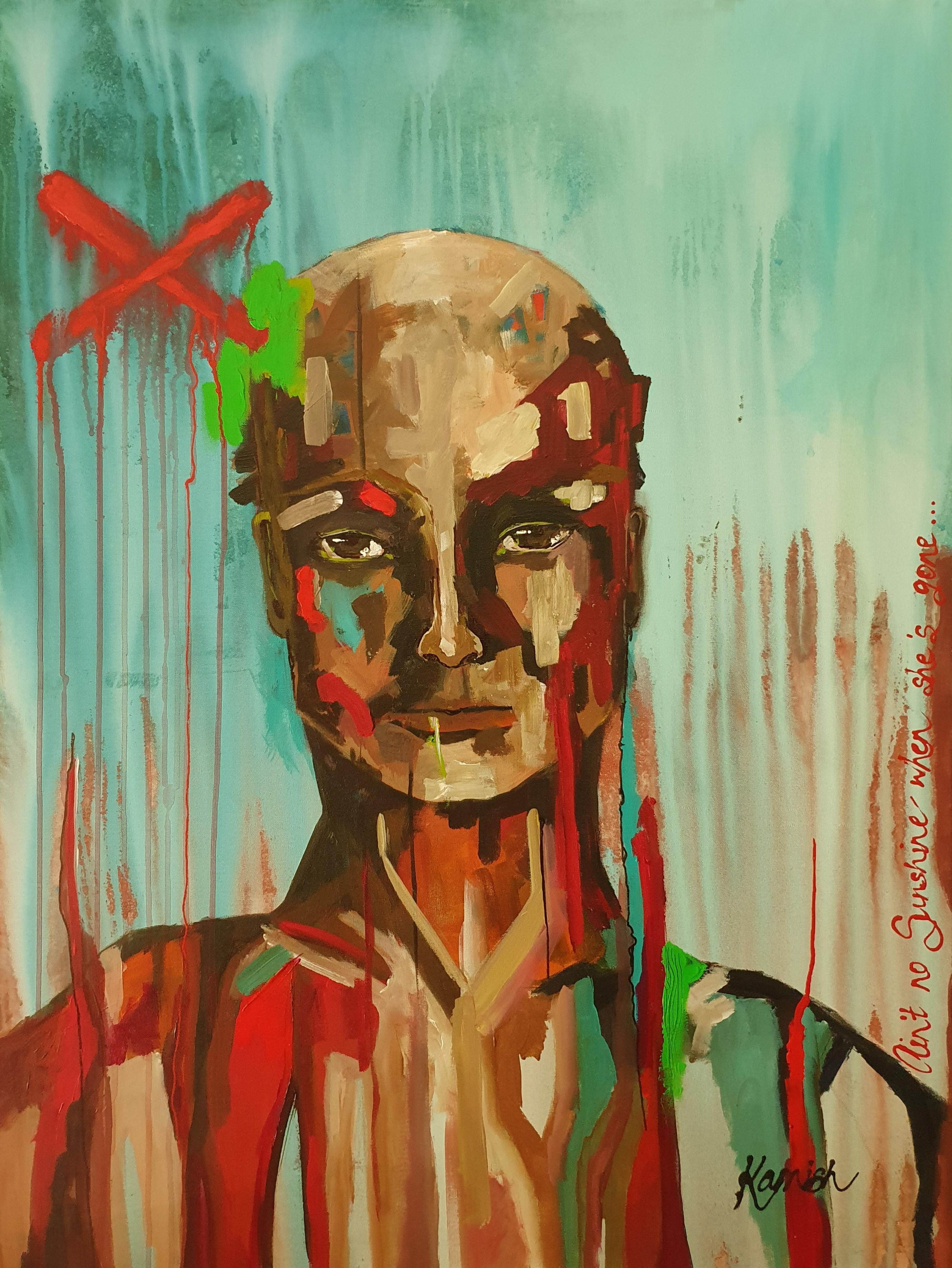 Portrait Painting de Karnish Art - No Sunshine when she
s gone - Retrato Contemporáneo Negrita Abstracto Único Grande