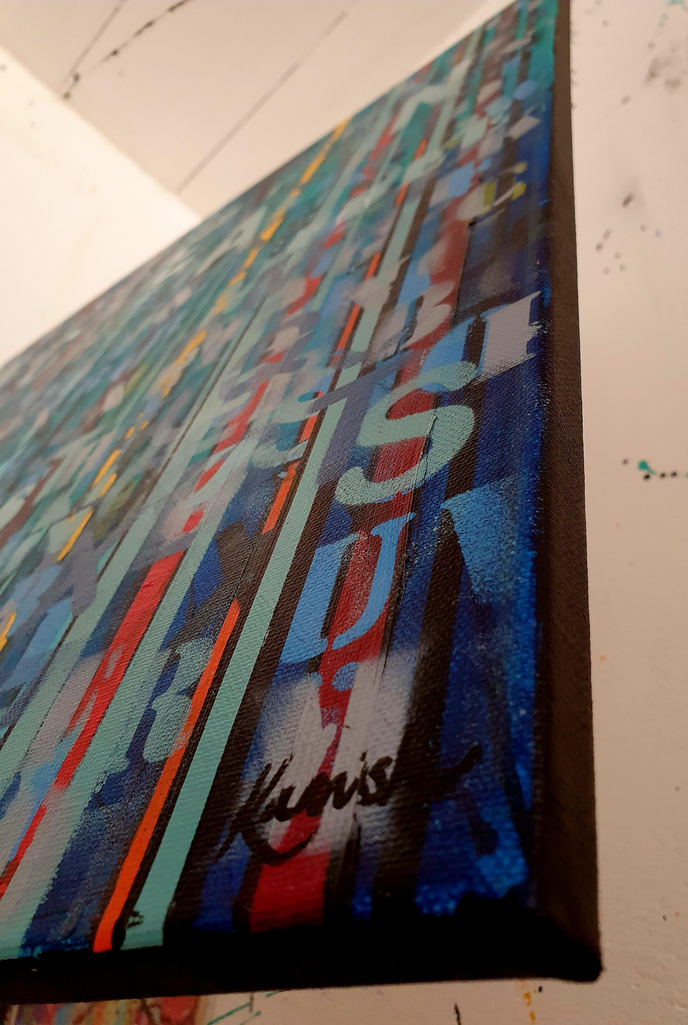 Sussurri dell'oceano - Astratto, Blu, Pittura, Contemporaneo, Gioia, Investire - Abstract Painting Grigio di Karnish Art