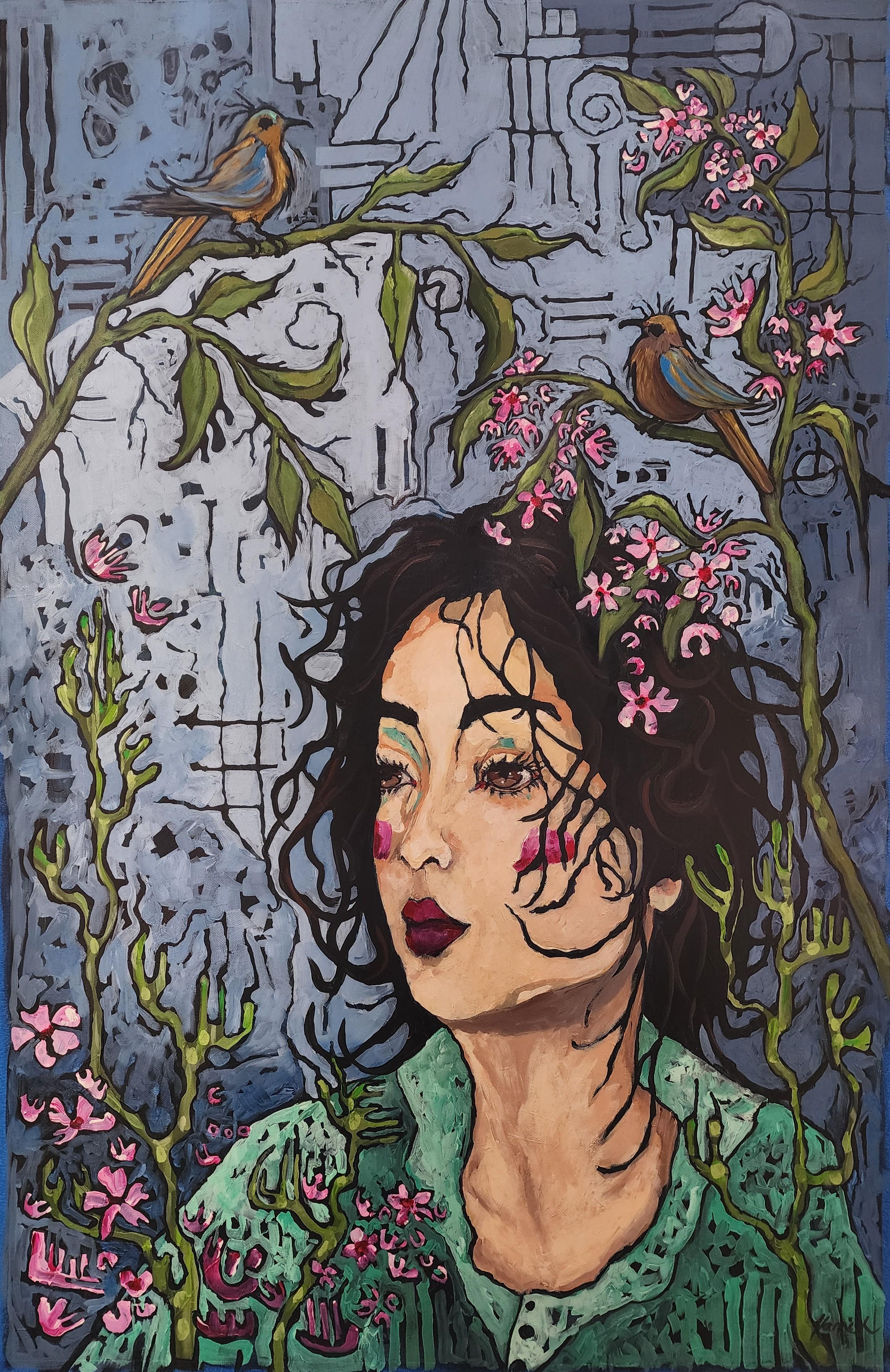 Portrait Painting Karnish Art - Ode à la beauté et à l'abondance Portriat Abstrait Nature Beauté Contemporain Investir