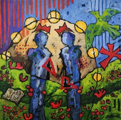 Au sommet du monde - Peinture Maximalisme Couronne Fleurs Gras Petite échelle Investir