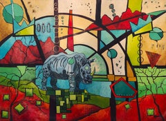 Painting Abstract Large Figurative Nature Rhino Africa Bold Showstopper Invest