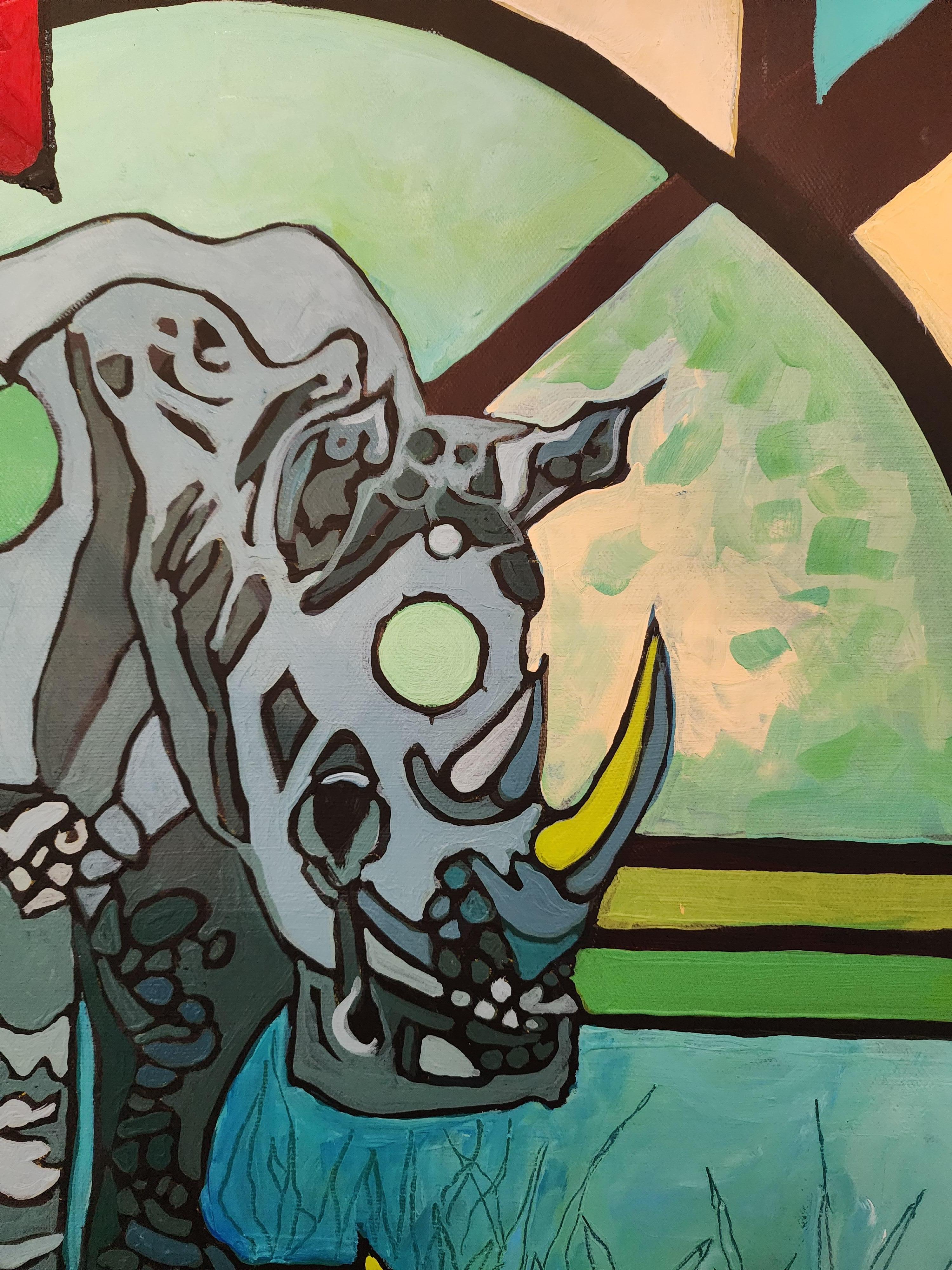 Painting Abstract Large Figurative Nature Rhino Africa Bold Showstopper Invest For Sale 2