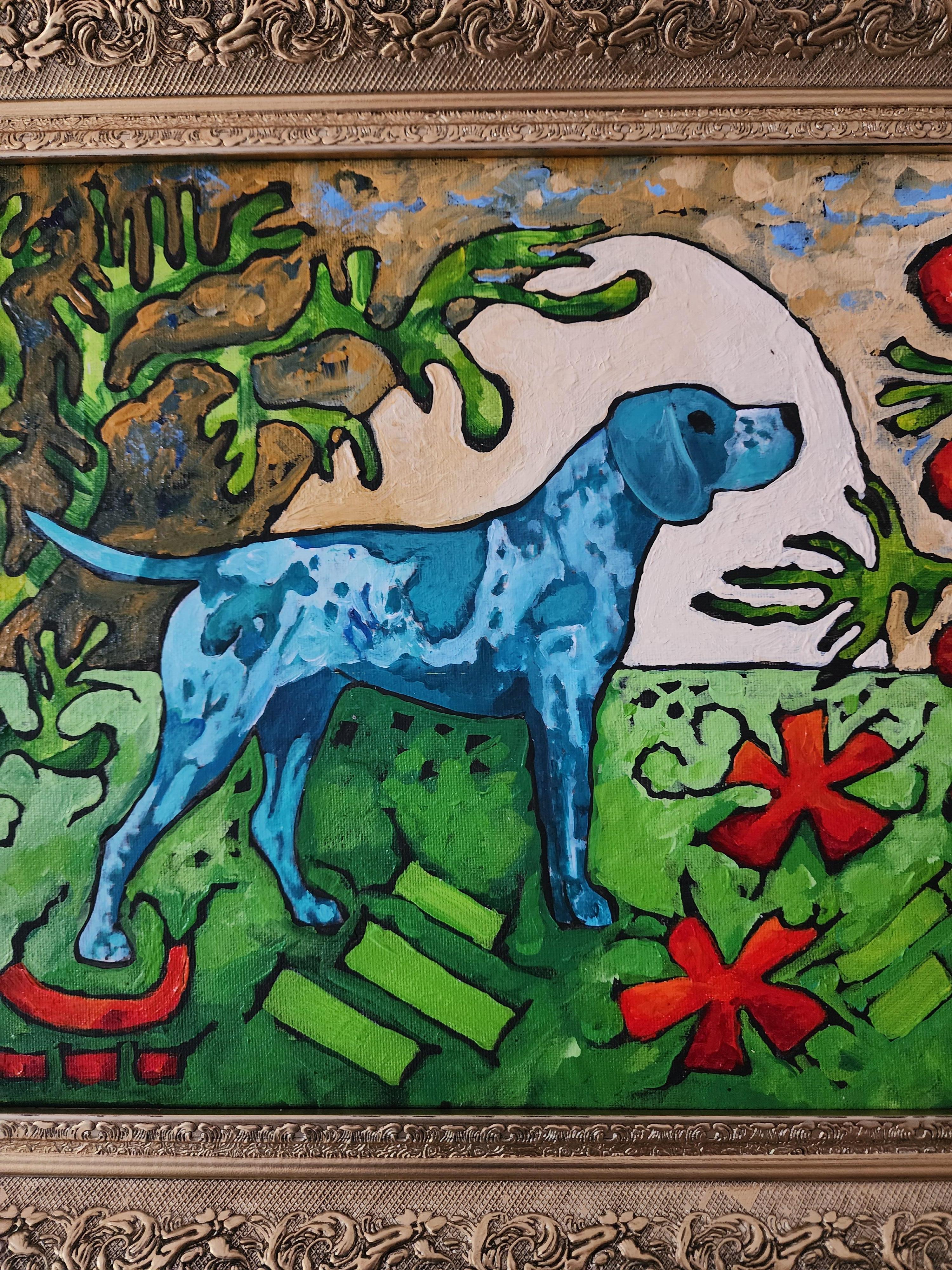 Gemälde Tier Hund Modern Gold Zeitgenössisch Auffallend Investieren Kühn Klassisch Freude – Painting von Karnish Art