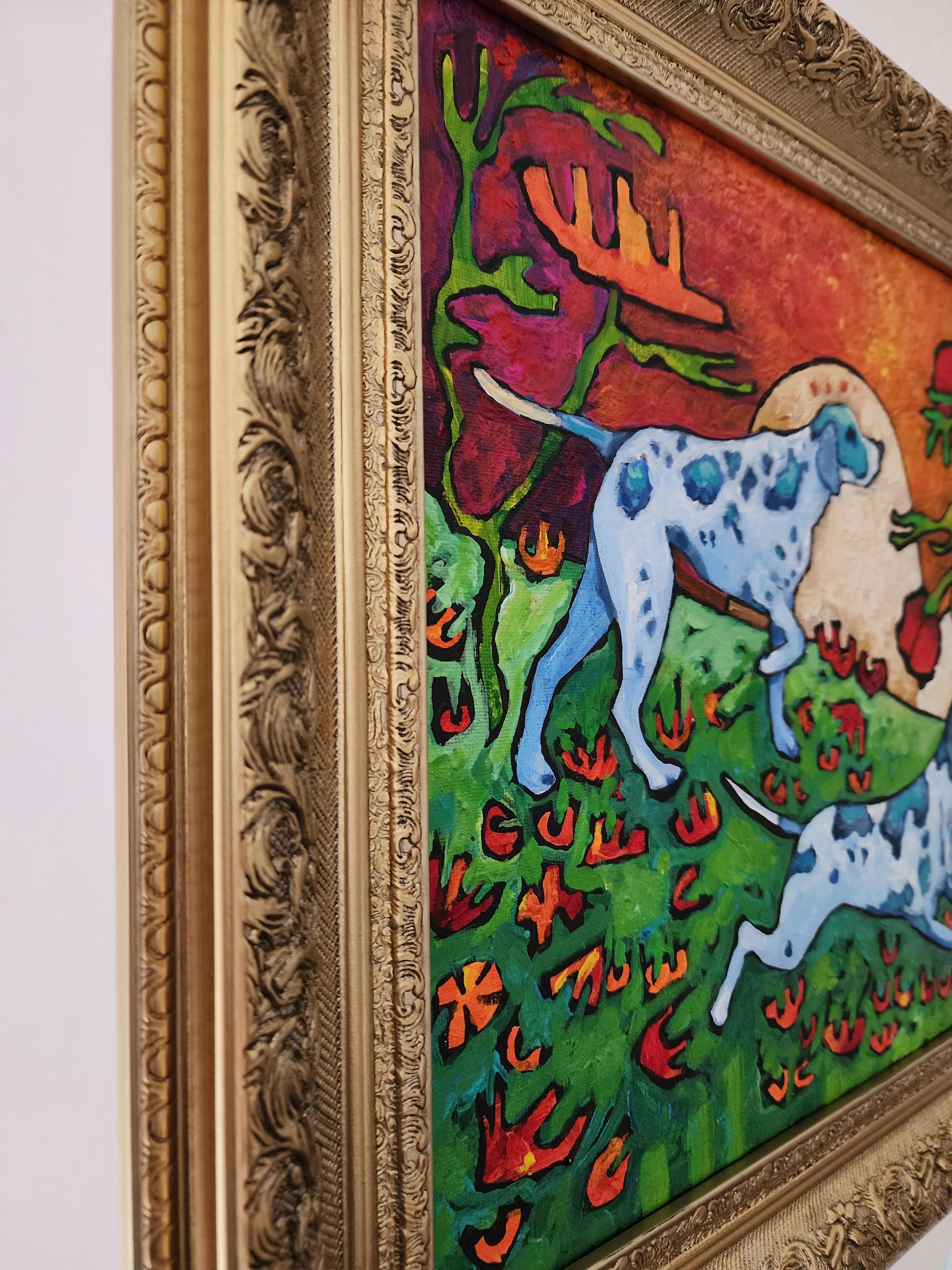 Gemälde Tier Hund Modern Gold Zeitgenössisch Auffallend Investieren Kühn Klassisch Freude (Abstrakter Expressionismus), Painting, von Karnish Art
