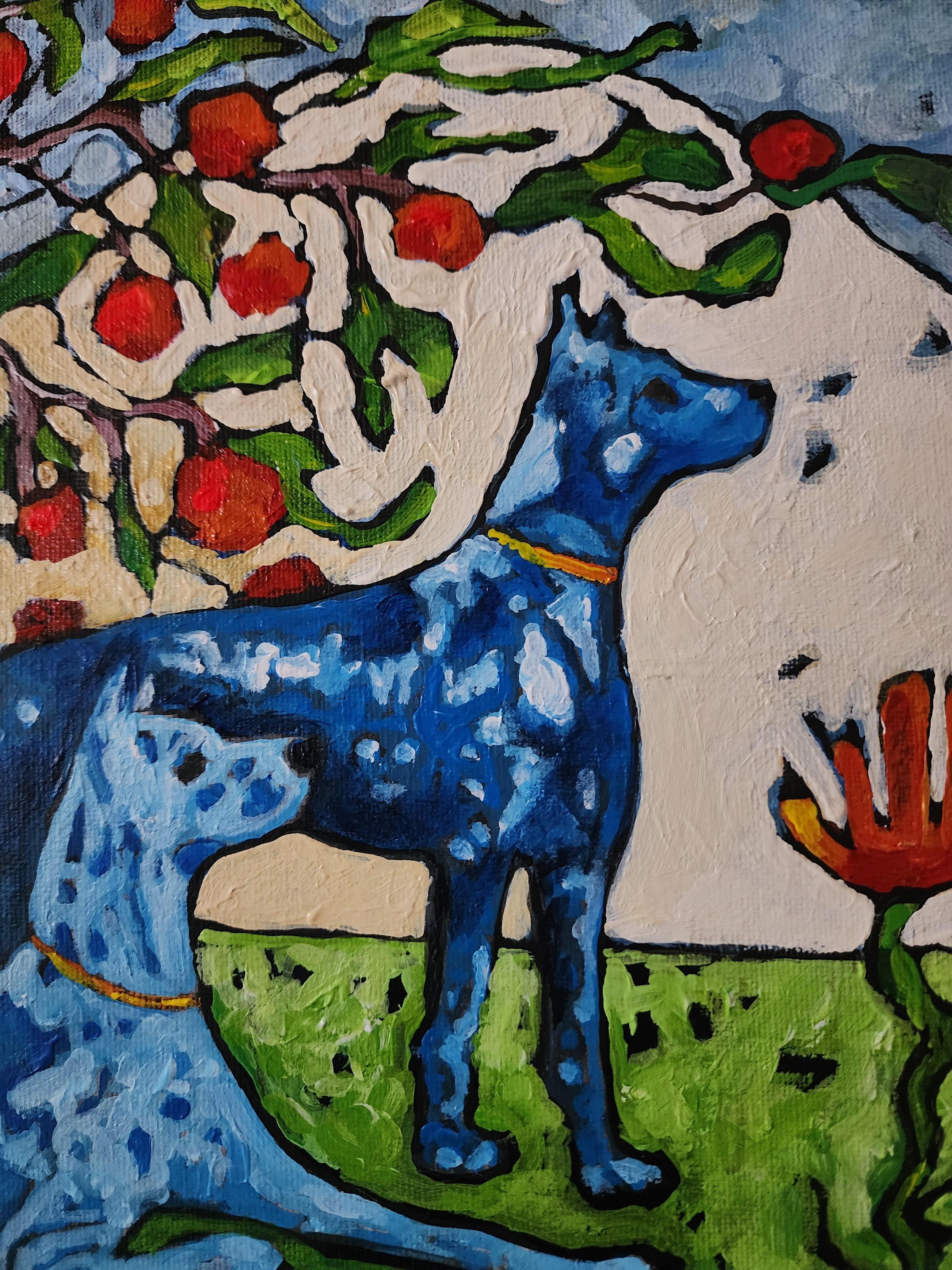 Gemälde Tier Hunde Modern Gold Zeitgenössisch Auffallend Investieren Energie Dogge – Painting von Karnish Art