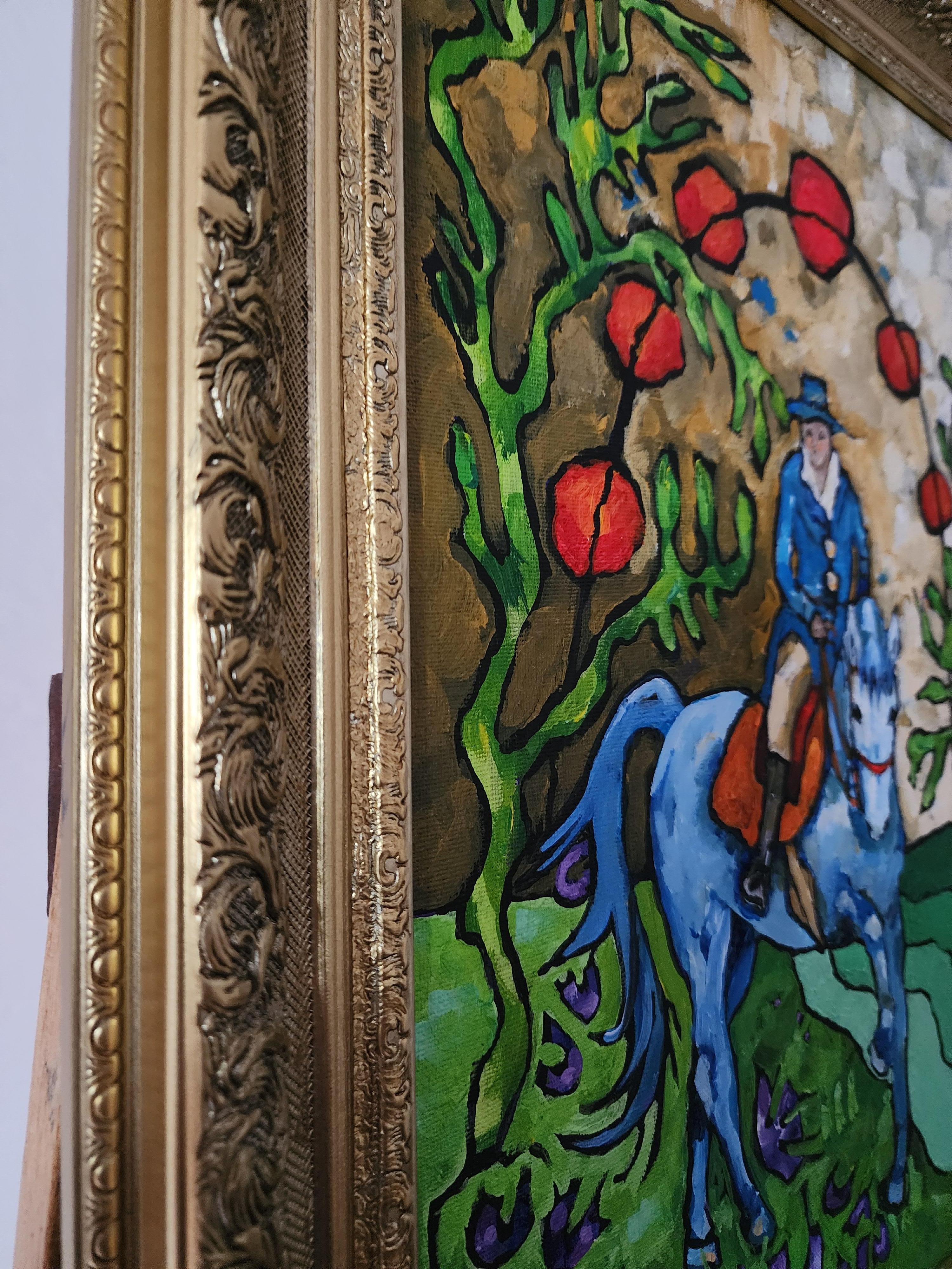 Gemälde Tier Reiter Pferd Modern Gold Zeitgenössisch Auffallend Investieren Kühn im Angebot 10