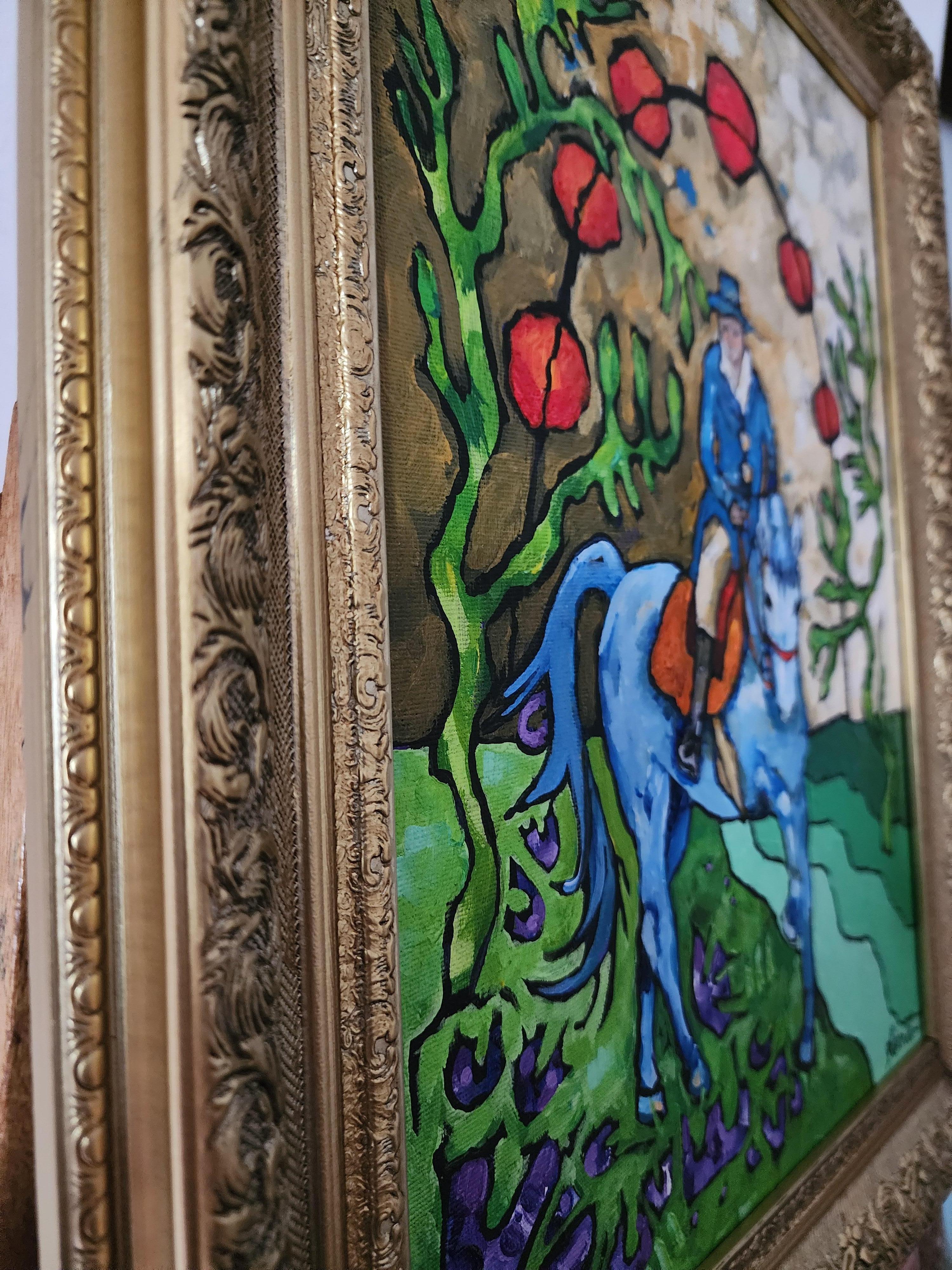 Gemälde Tier Reiter Pferd Modern Gold Zeitgenössisch Auffallend Investieren Kühn im Angebot 1