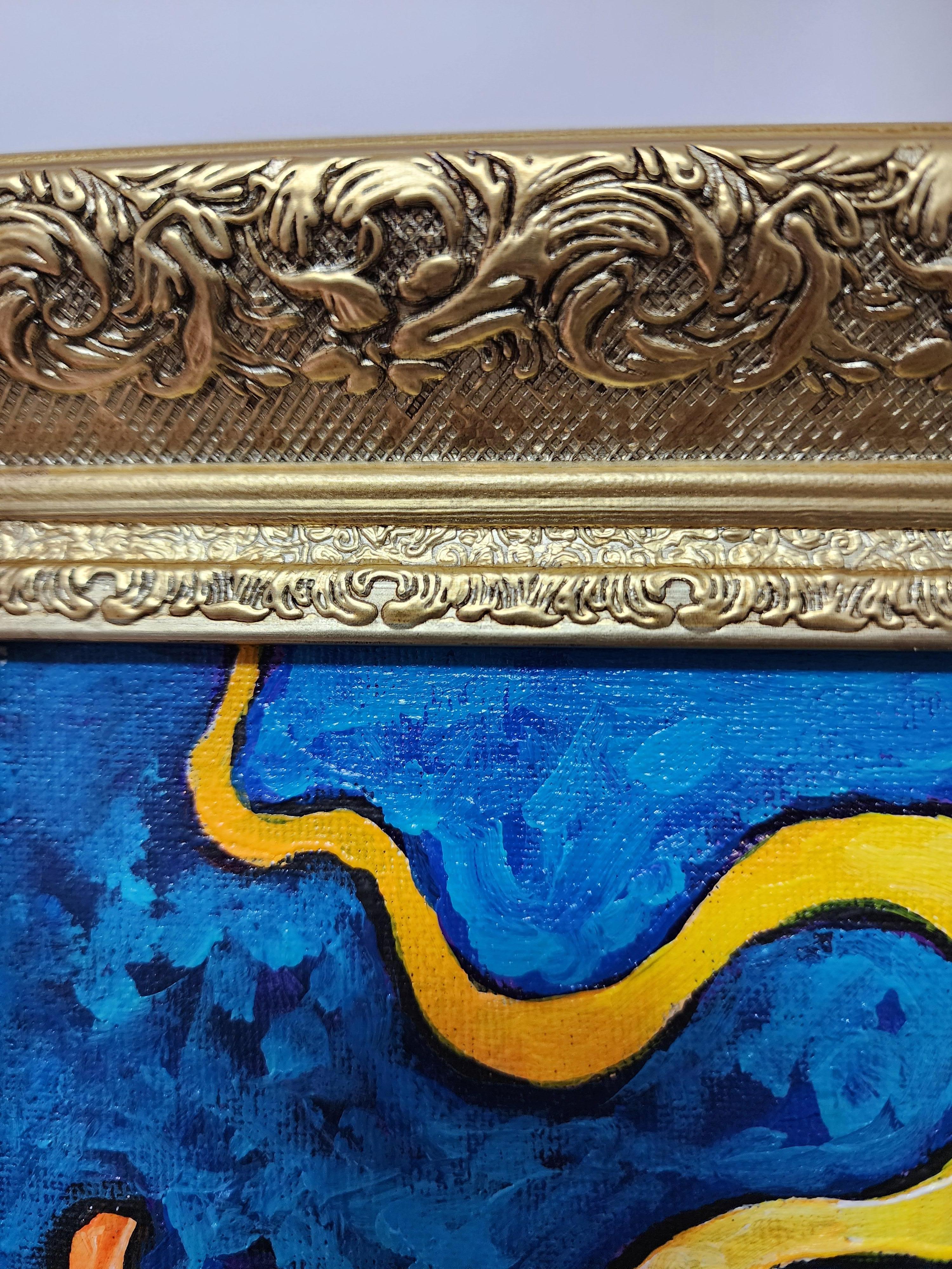 Peinture Chien Bleu Classique Or Contemporain Nature Abstrait Sérénité Investir Joie en vente 11