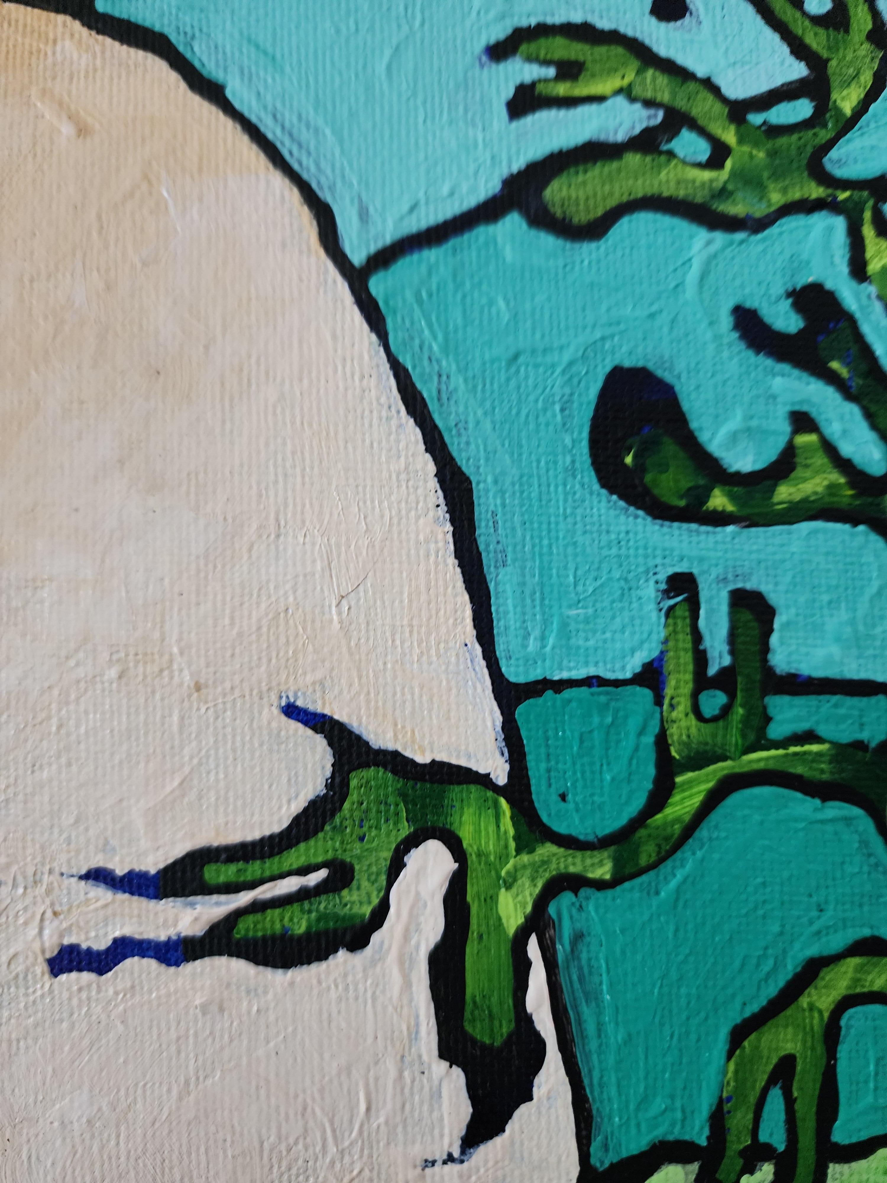 Peinture Chien Bleu Classique Or Contemporain Nature Abstrait Sérénité Investir Joie en vente 5