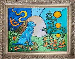 Painting Blue Dog Classic Gold Contemporary Nature Abstract Serenity Invest Joy
