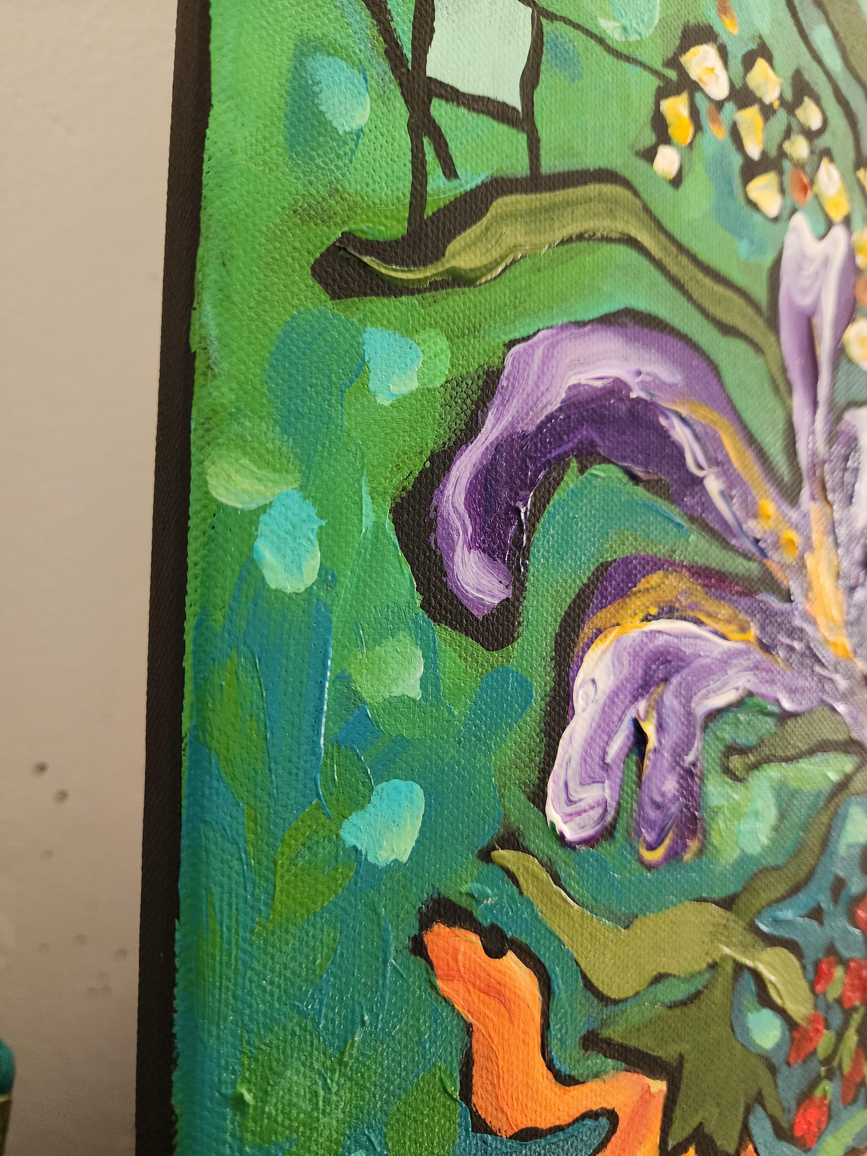 Painting Floral Bouquet Gold Fine art Investment Colorful Flowers Contemporary For Sale 8