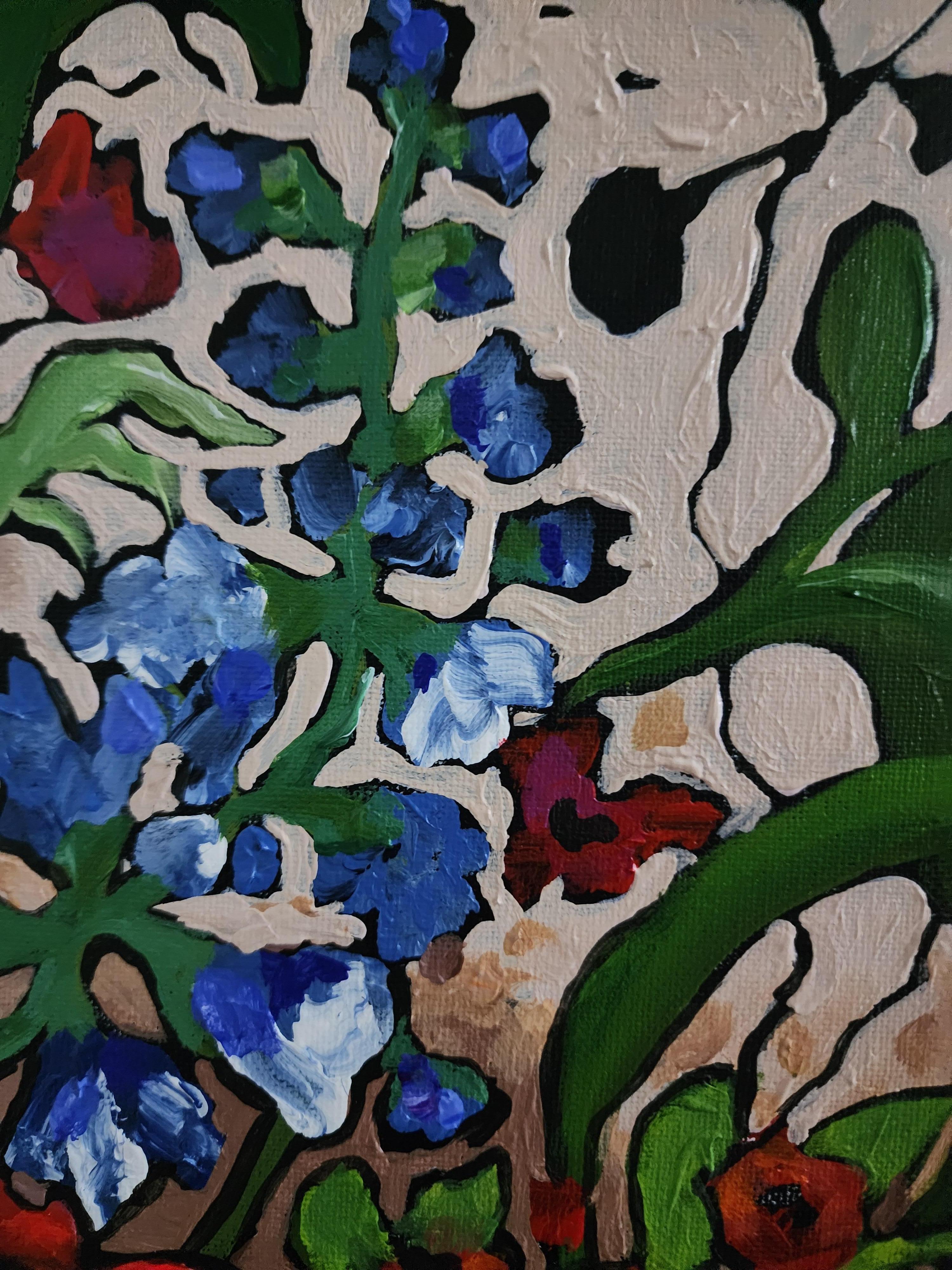 Gemälde Blumenstrauß Gold Fine art Investment Bunte Blumen Contemporary im Angebot 1
