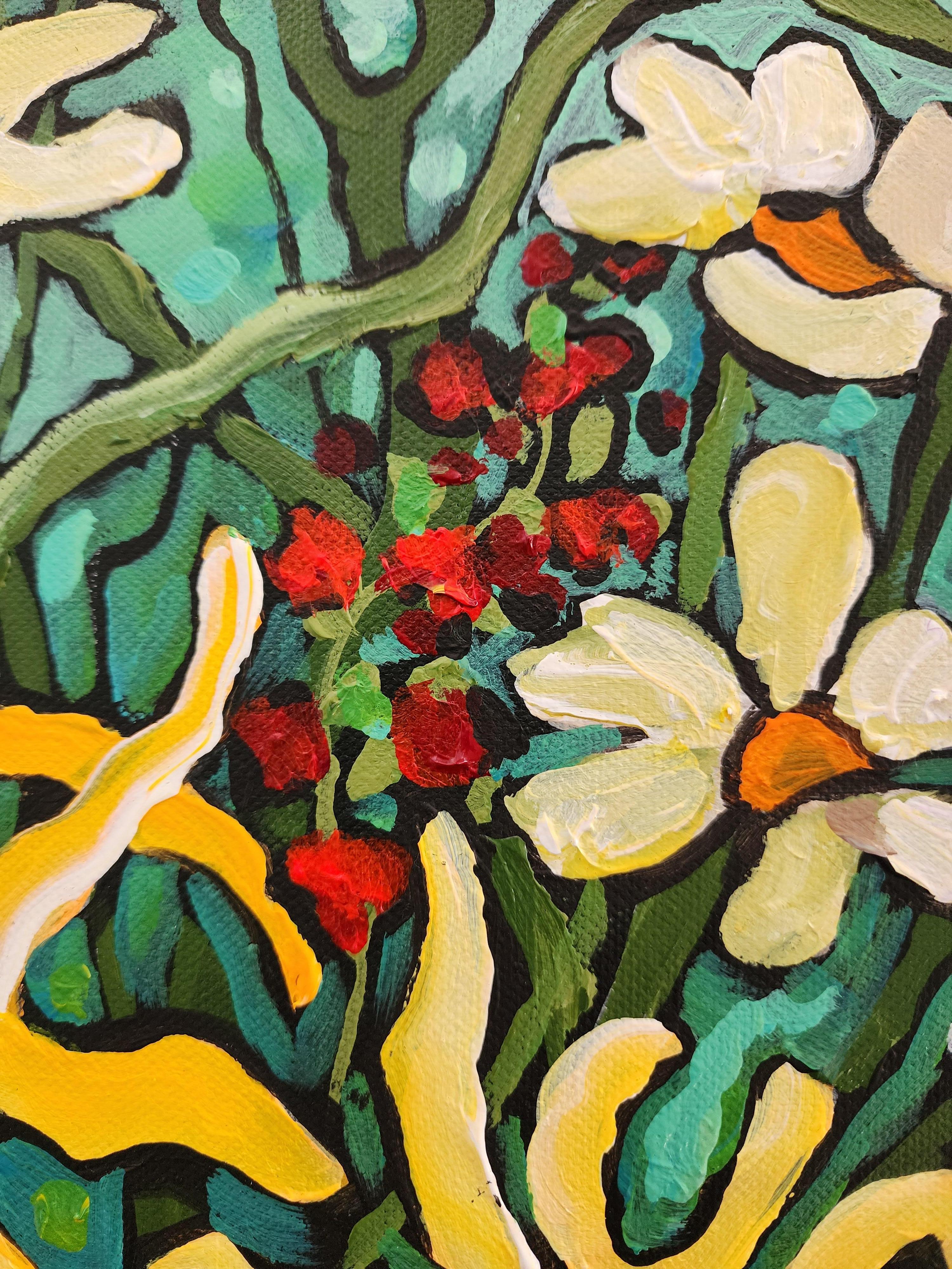Painting Floral Bouquet Gold Fine art Investment Colorful Flowers Contemporary For Sale 5