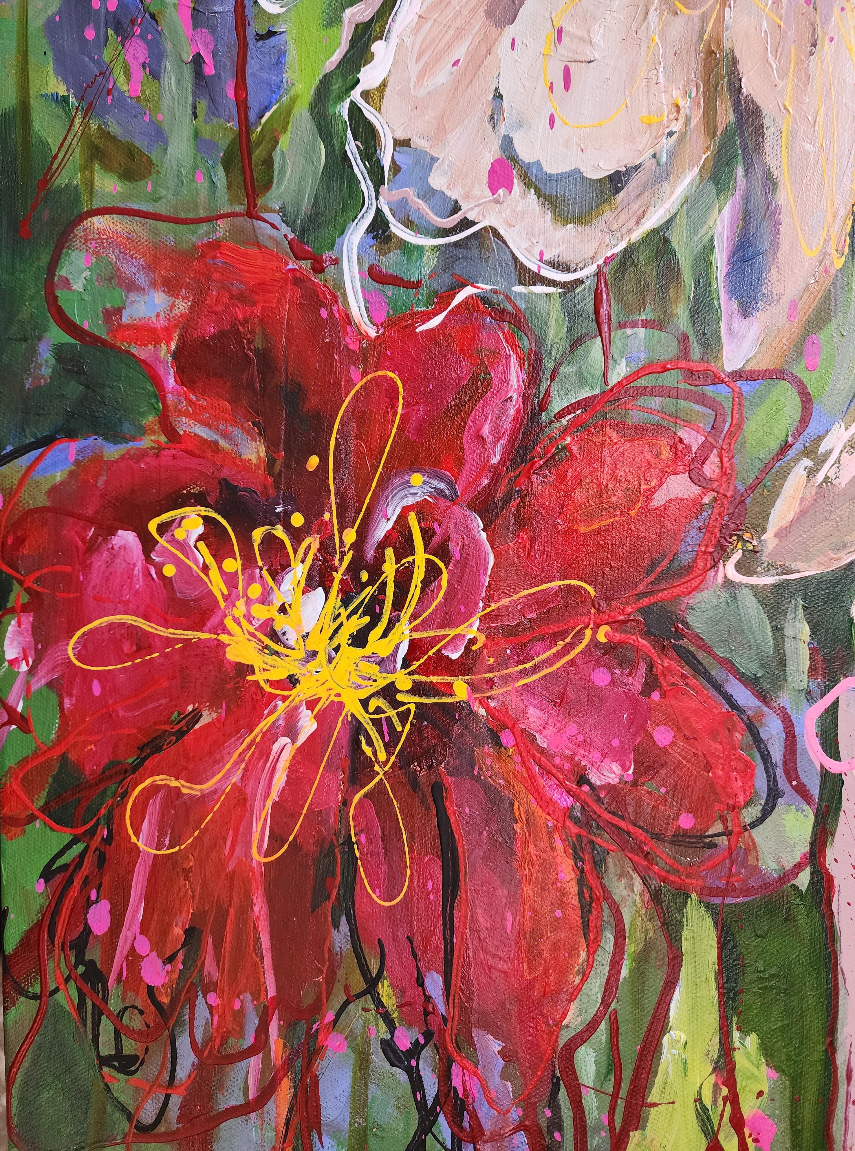 Pintura Floral Naturaleza Muerta Colorido Llamativo Inversión Libre Paisaje Abstracto en venta 1