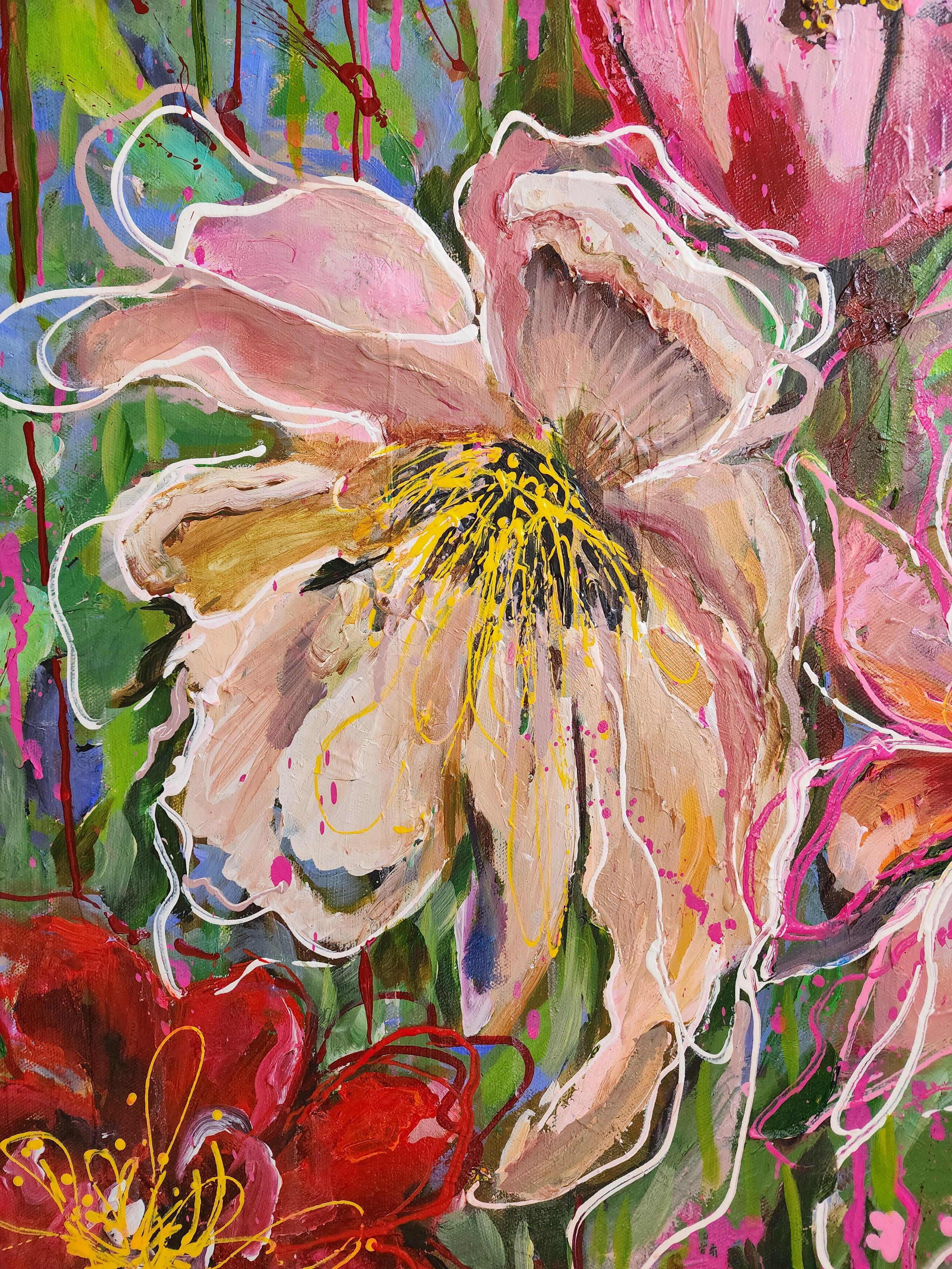 Pintura Floral Naturaleza Muerta Colorido Llamativo Inversión Libre Paisaje Abstracto en venta 3