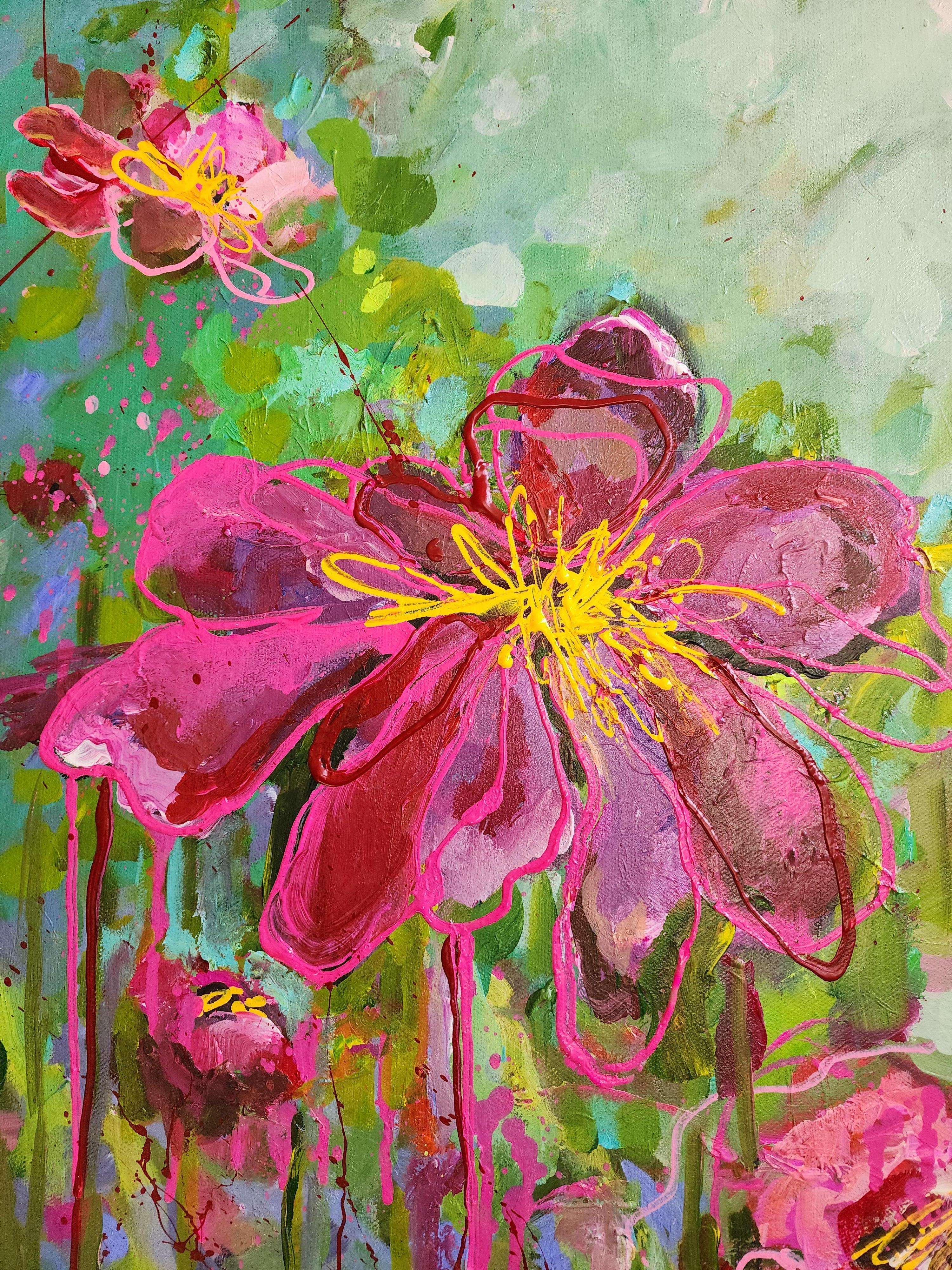 Pintura Floral Naturaleza Muerta Colorido Llamativo Inversión Libre Paisaje Abstracto en venta 4