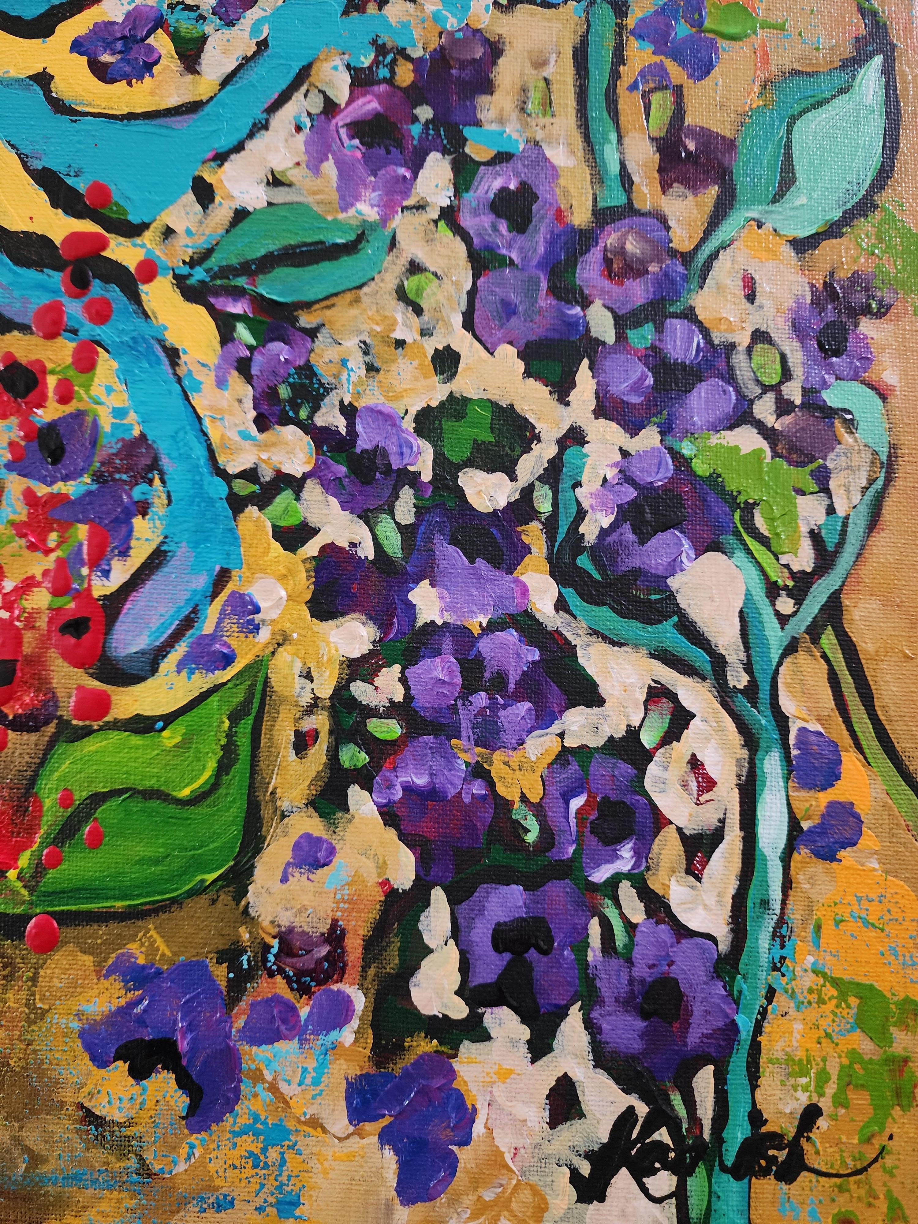 Gemälde Blumen Frei Zeitgenössisch Modern Kühn Original Nature Statement Groß (Braun), Still-Life Painting, von Karnish Art