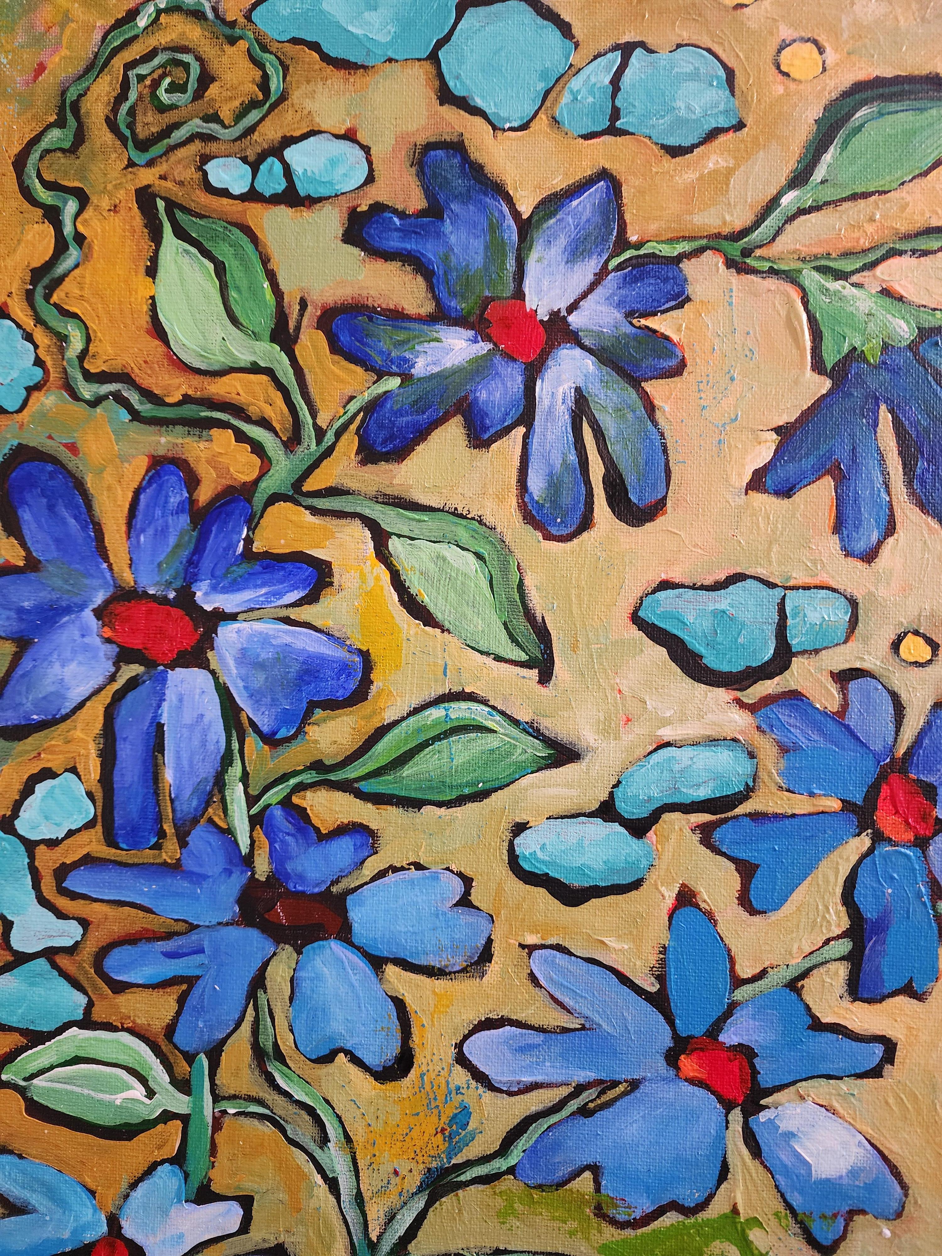 Gemälde Blumen Frei Zeitgenössisch Modern Kühn Original Nature Statement Groß im Angebot 1