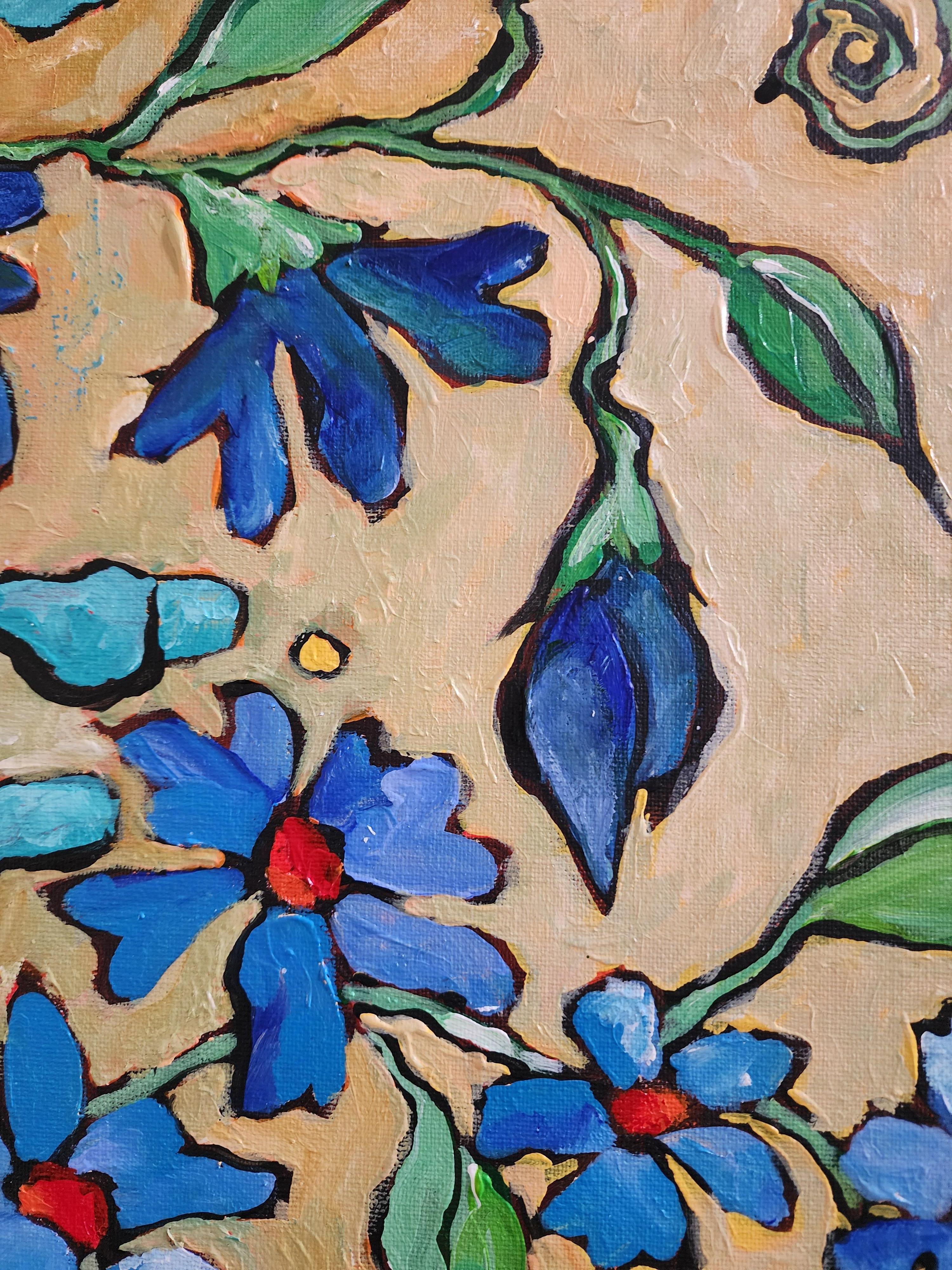 Gemälde Blumen Frei Zeitgenössisch Modern Kühn Original Nature Statement Groß im Angebot 4
