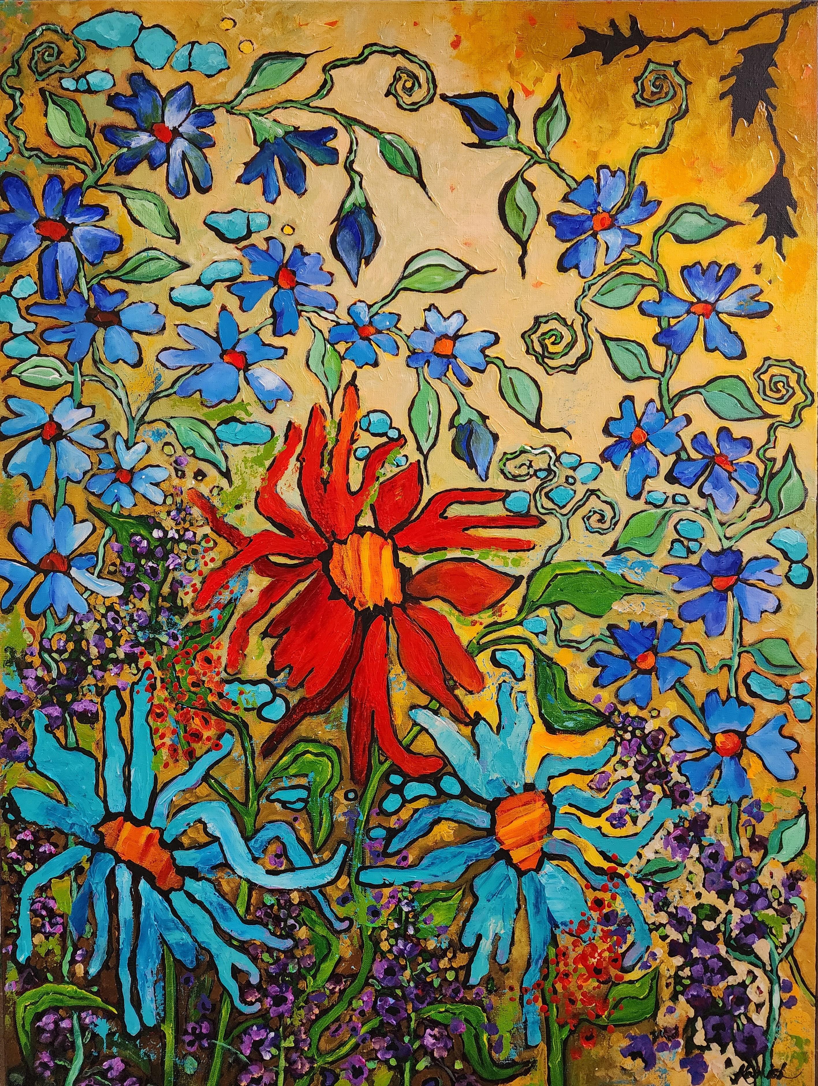 Gemälde Blumen Frei Zeitgenössisch Modern Kühn Original Nature Statement Groß