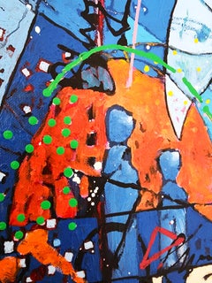 Pittura Modern Color astratto audace blu investire opera d'arte originale Energia