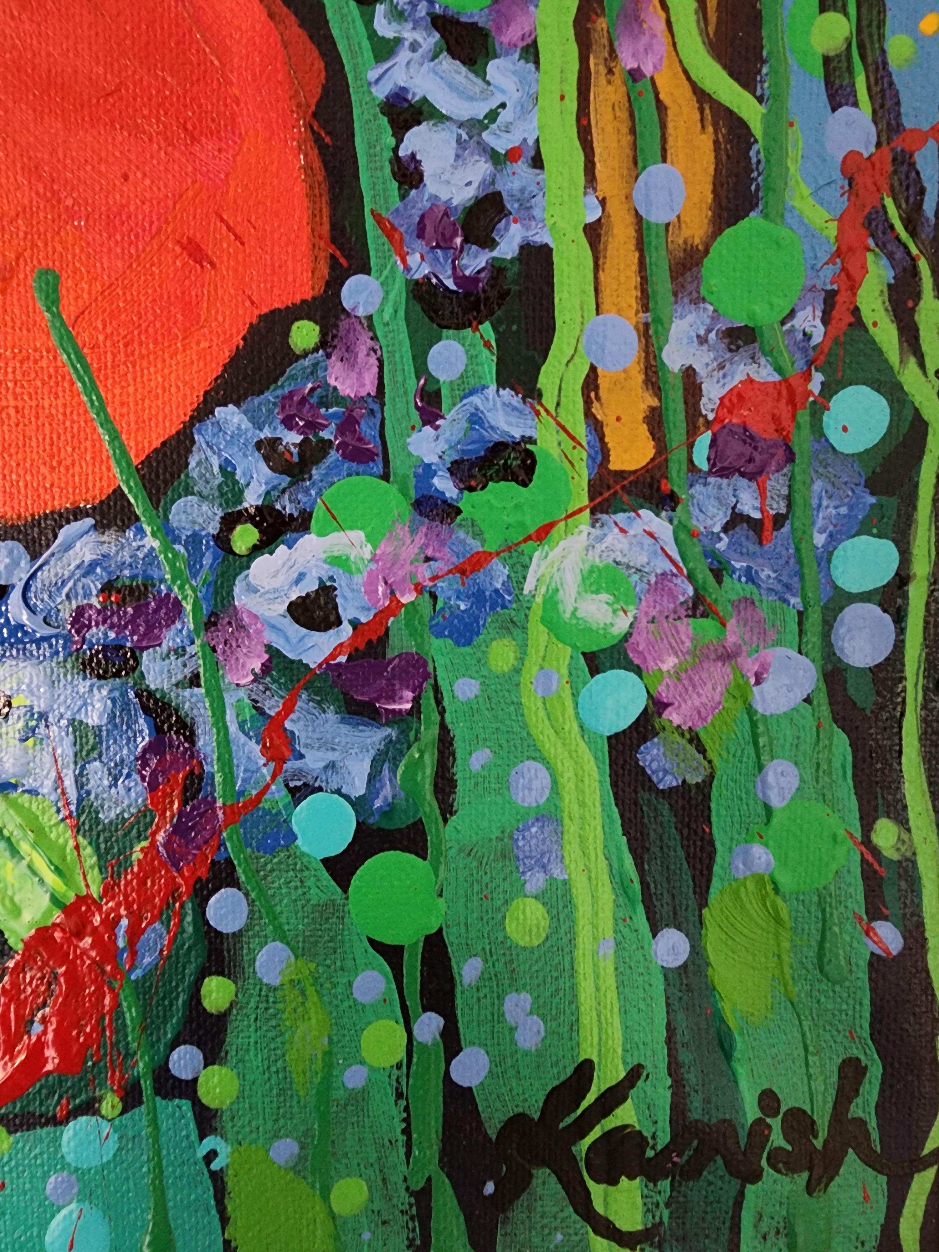 Pops of Poppies Landscape Floral Colorful Flowers Nature Mother Earth - Expressionnisme abstrait Painting par Karnish Art