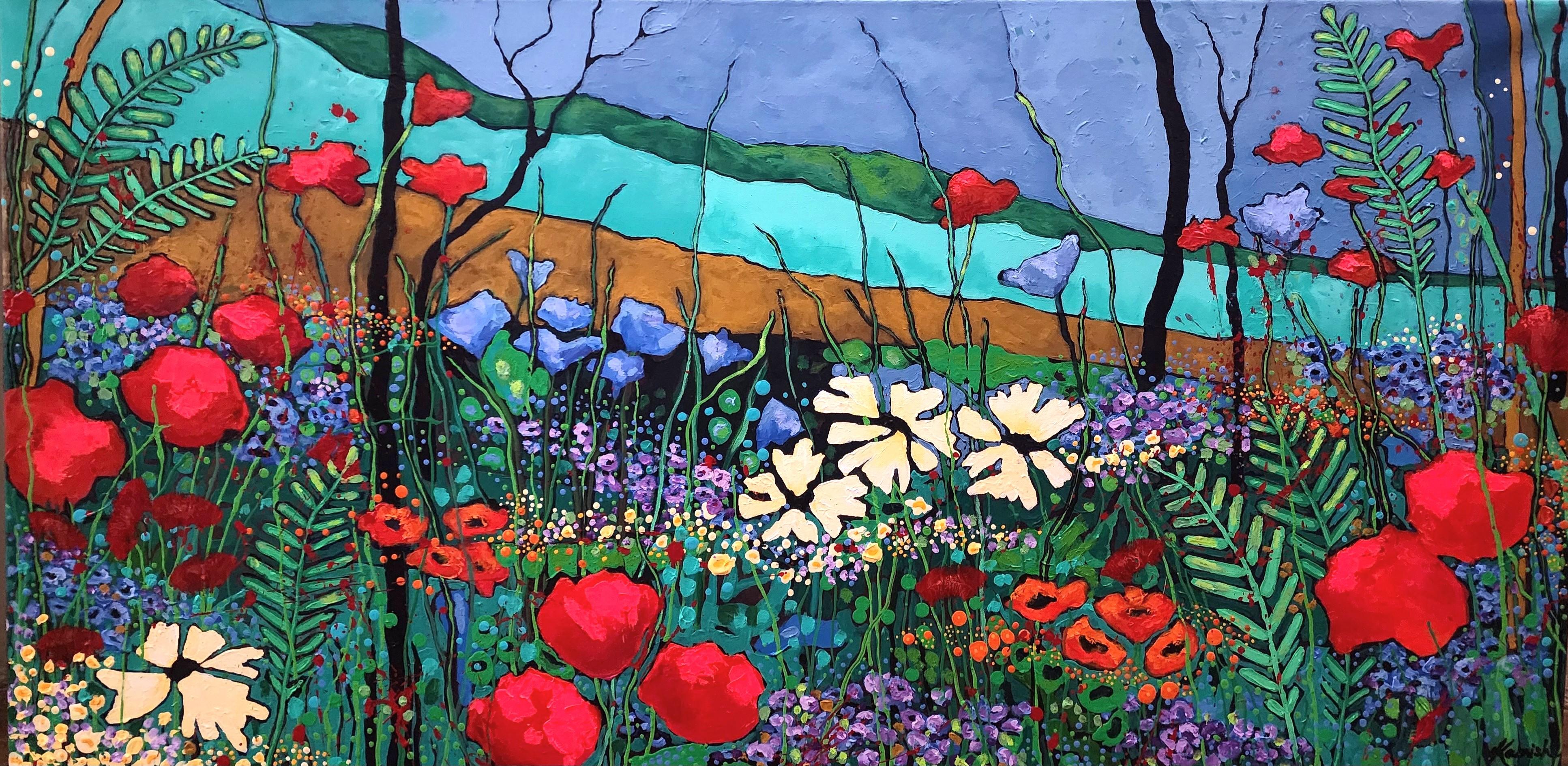 Landscape Painting Karnish Art - Pops of Poppies Landscape Floral Colorful Flowers Nature Mother Earth